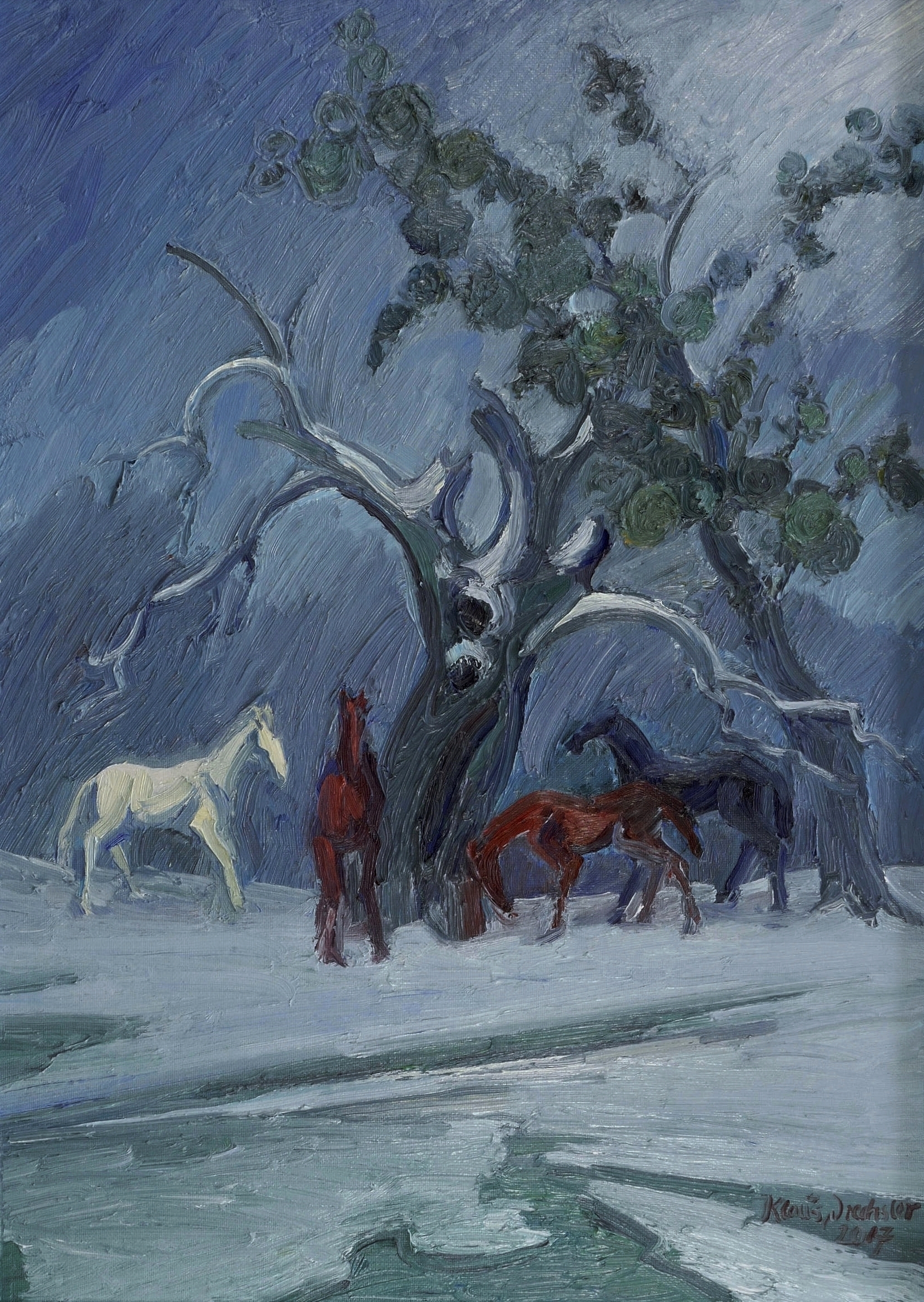 Pferde nach dem Schneeschauer