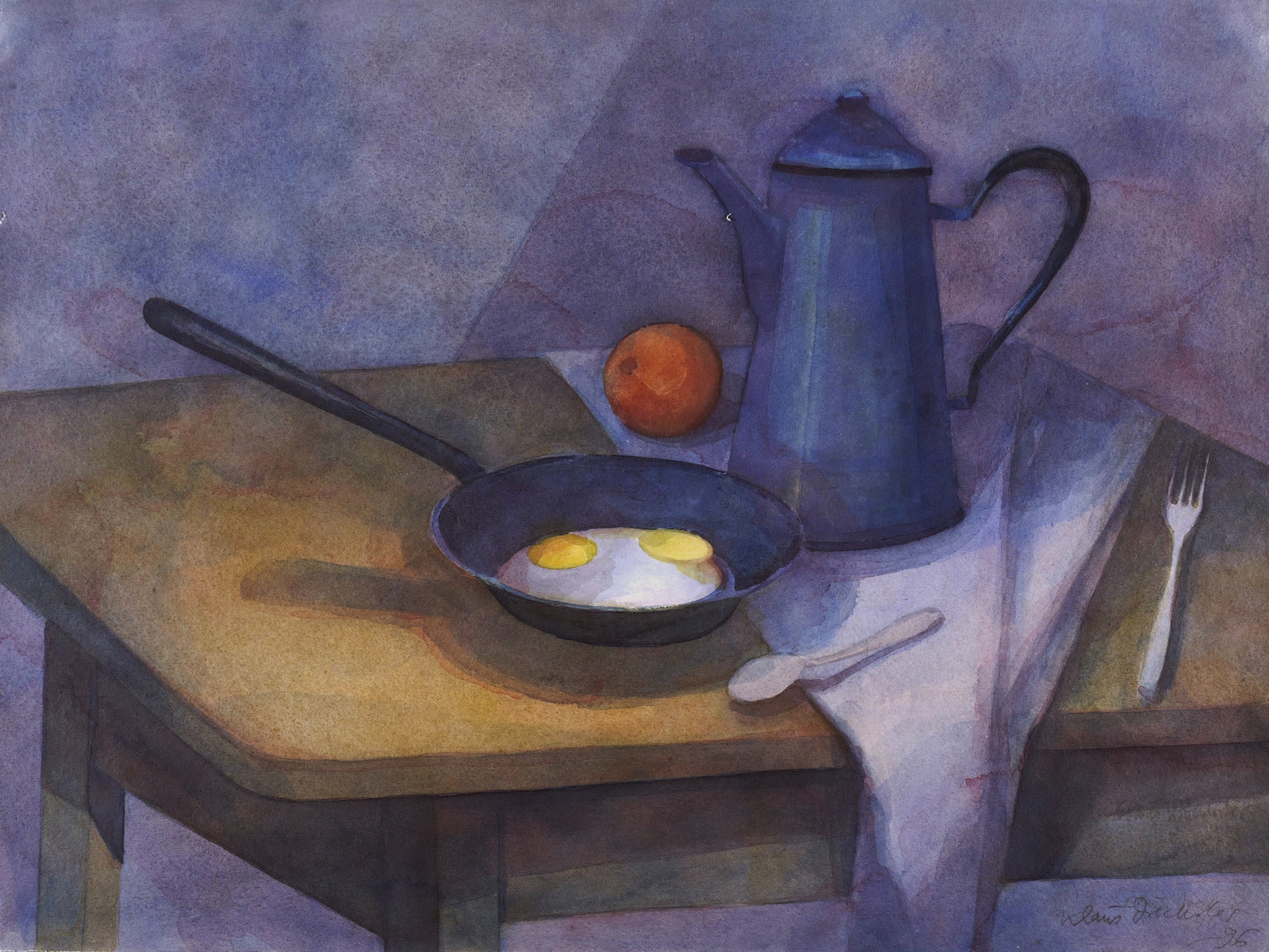 Eiertiegel mit blauer Kanne