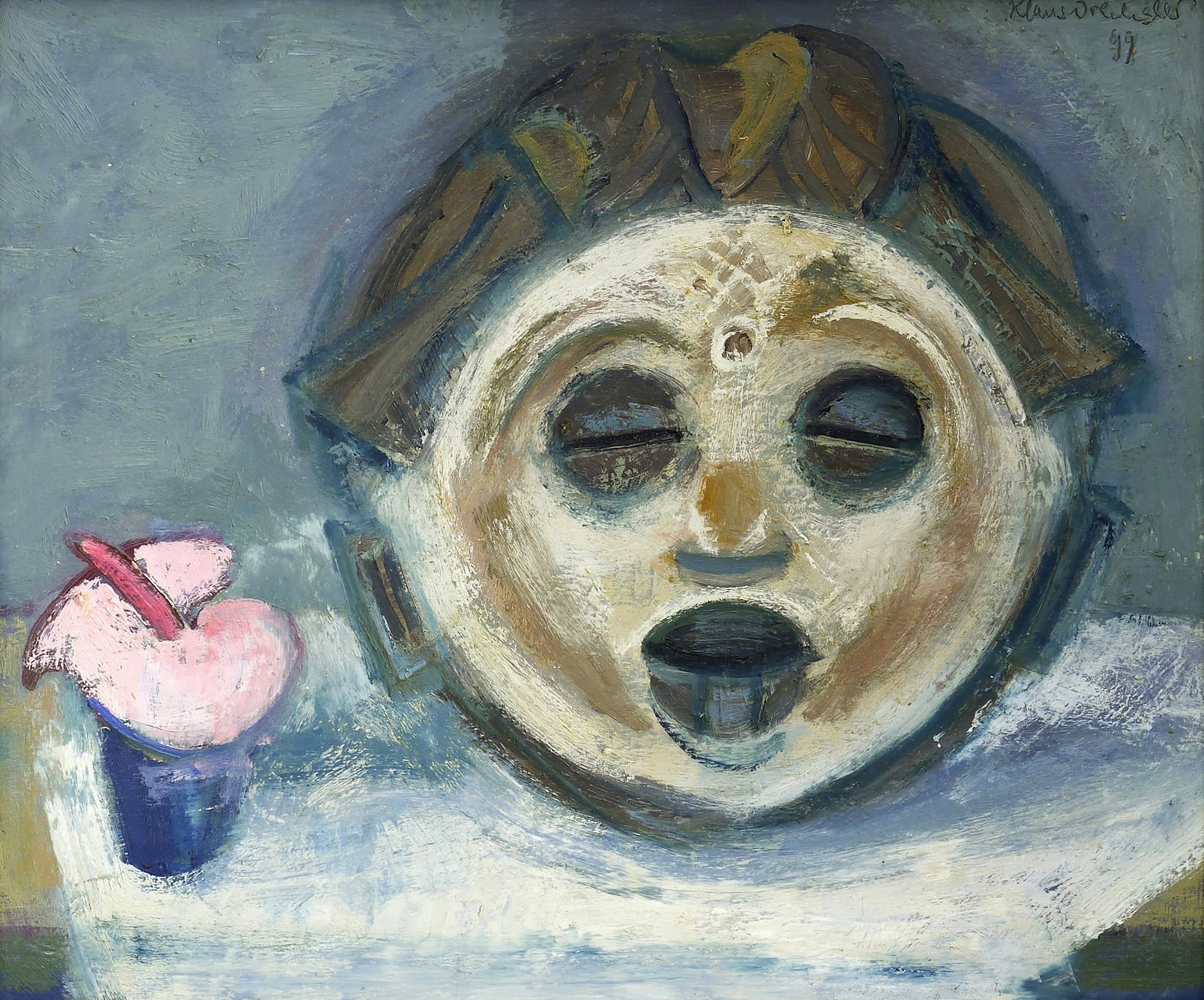 Klaus Drechsler, Fang-Maske mit Anthurienblüte, 1999