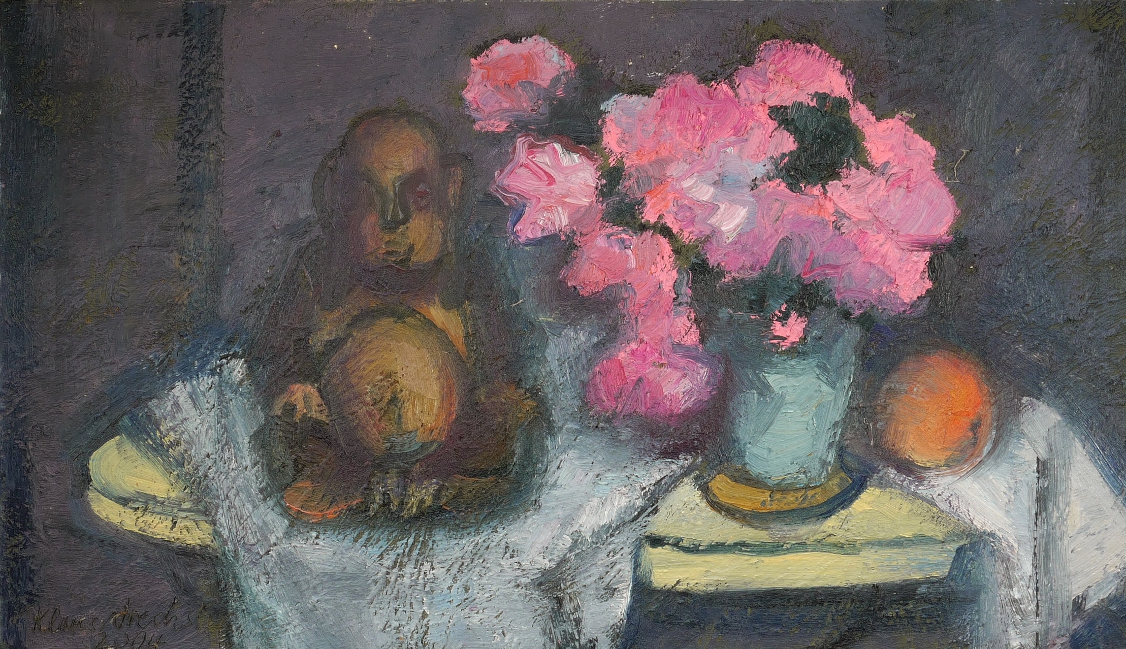 Klaus Drechsler, Stillleben mit Azalee und Buddhaplastik, 2004