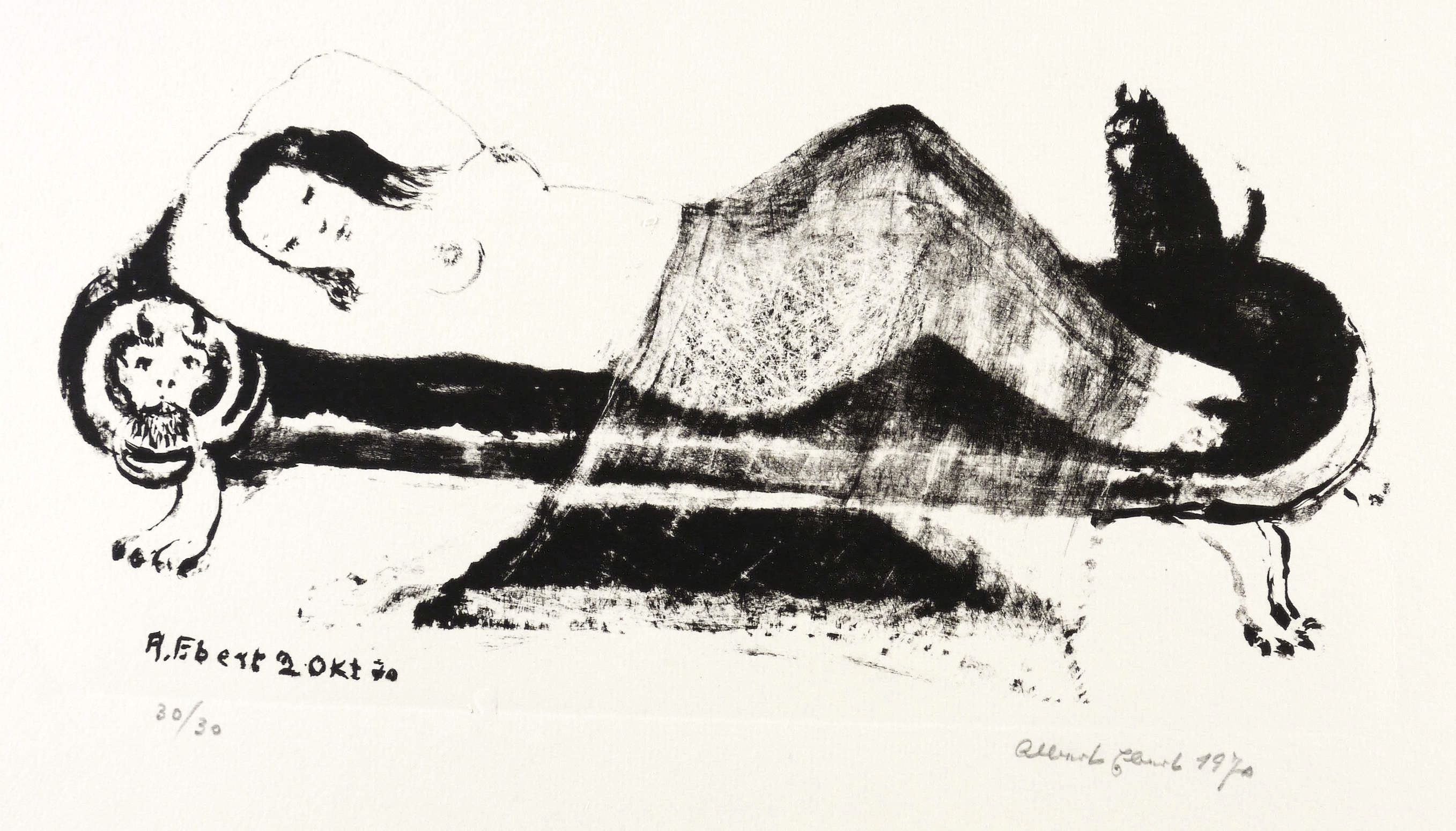 Schlafendes Mädchen mit Katze