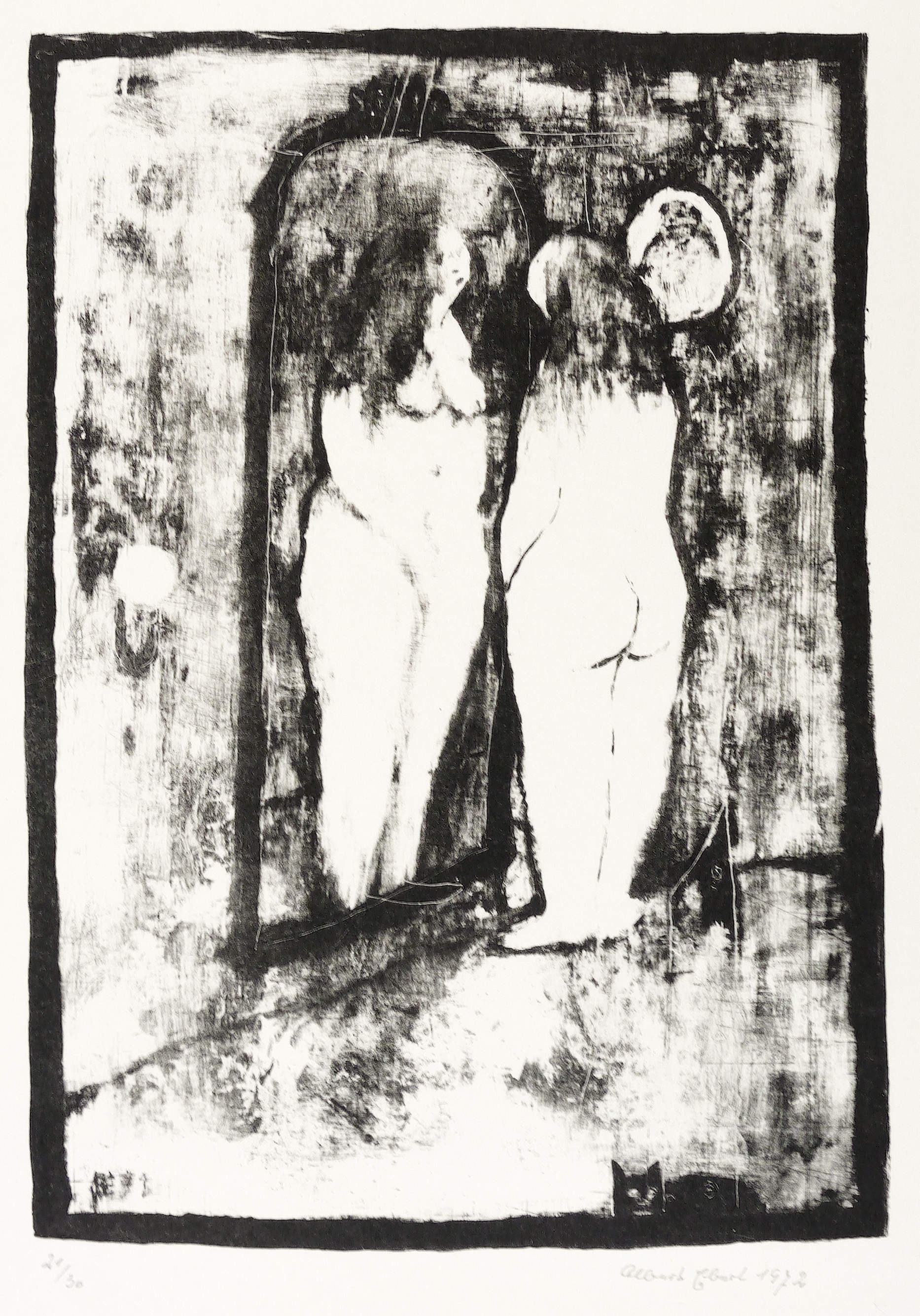 Akt vor Spiegel (mit Katze)