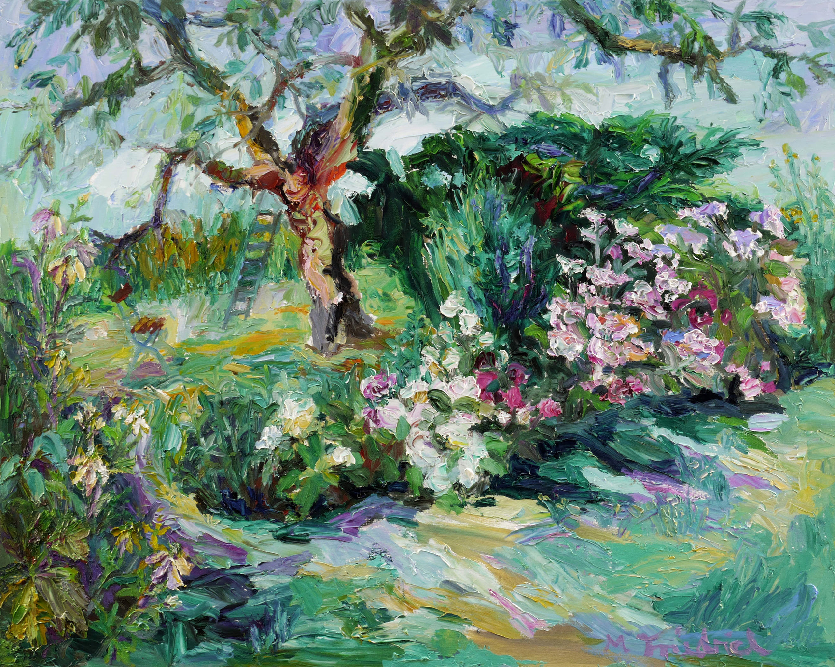 Kirschbaum mit Sonnenhut und Hortensien Kirschbaum mit Sonnenhut und Hortensien