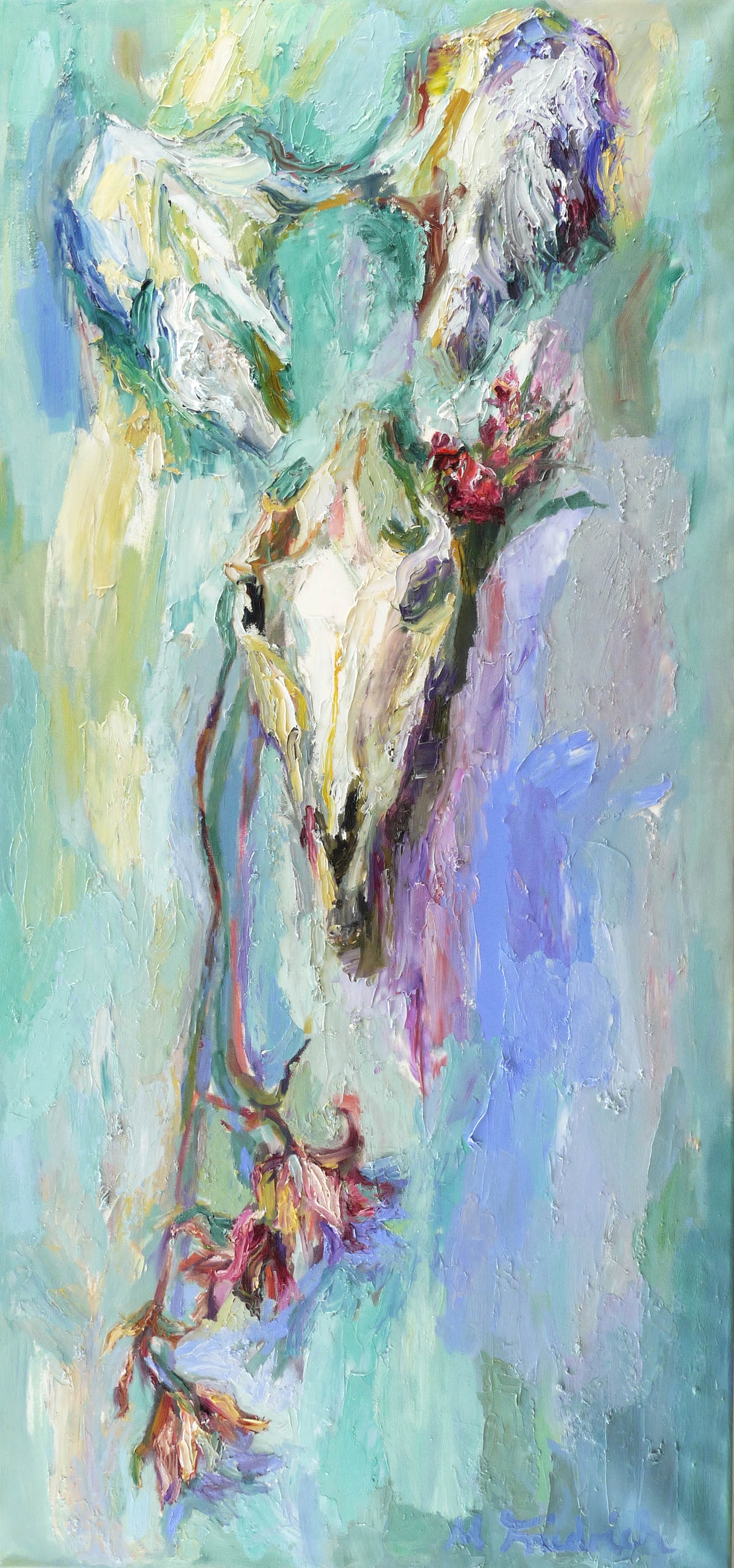 Schädel mit Amaryllis und Flügel