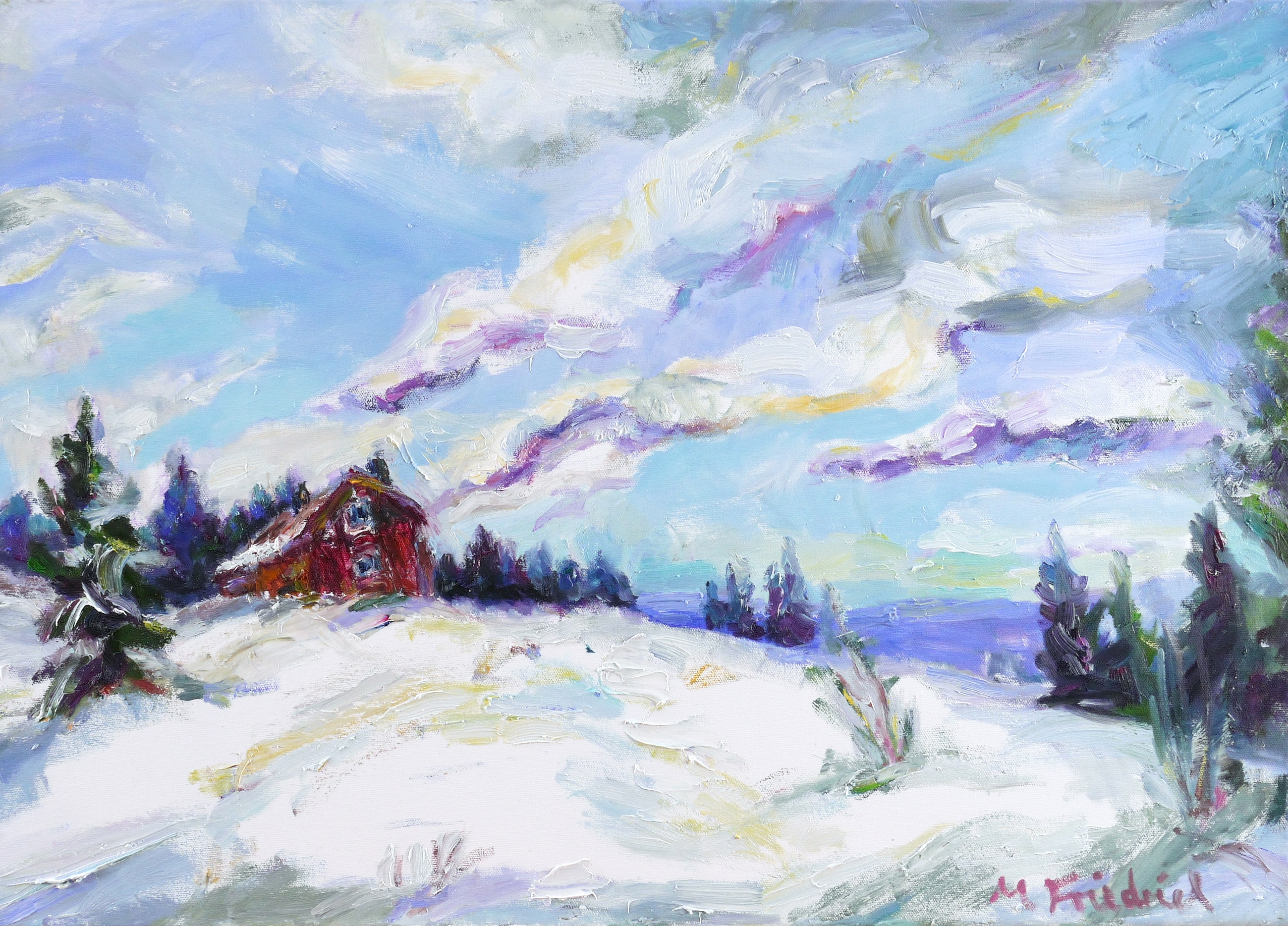 Schiefes Haus im Schnee (Kleiner Fichtelberg)