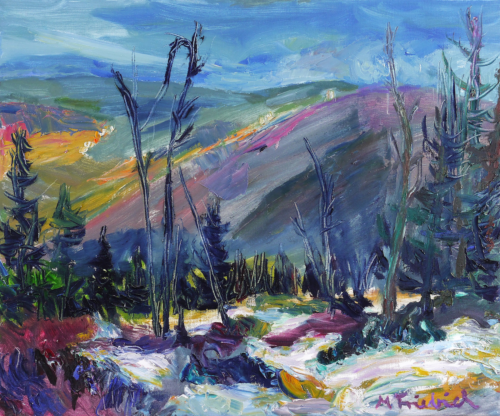 Nacht im Schnee (Fichtelberg, Blick zum Keilberg)