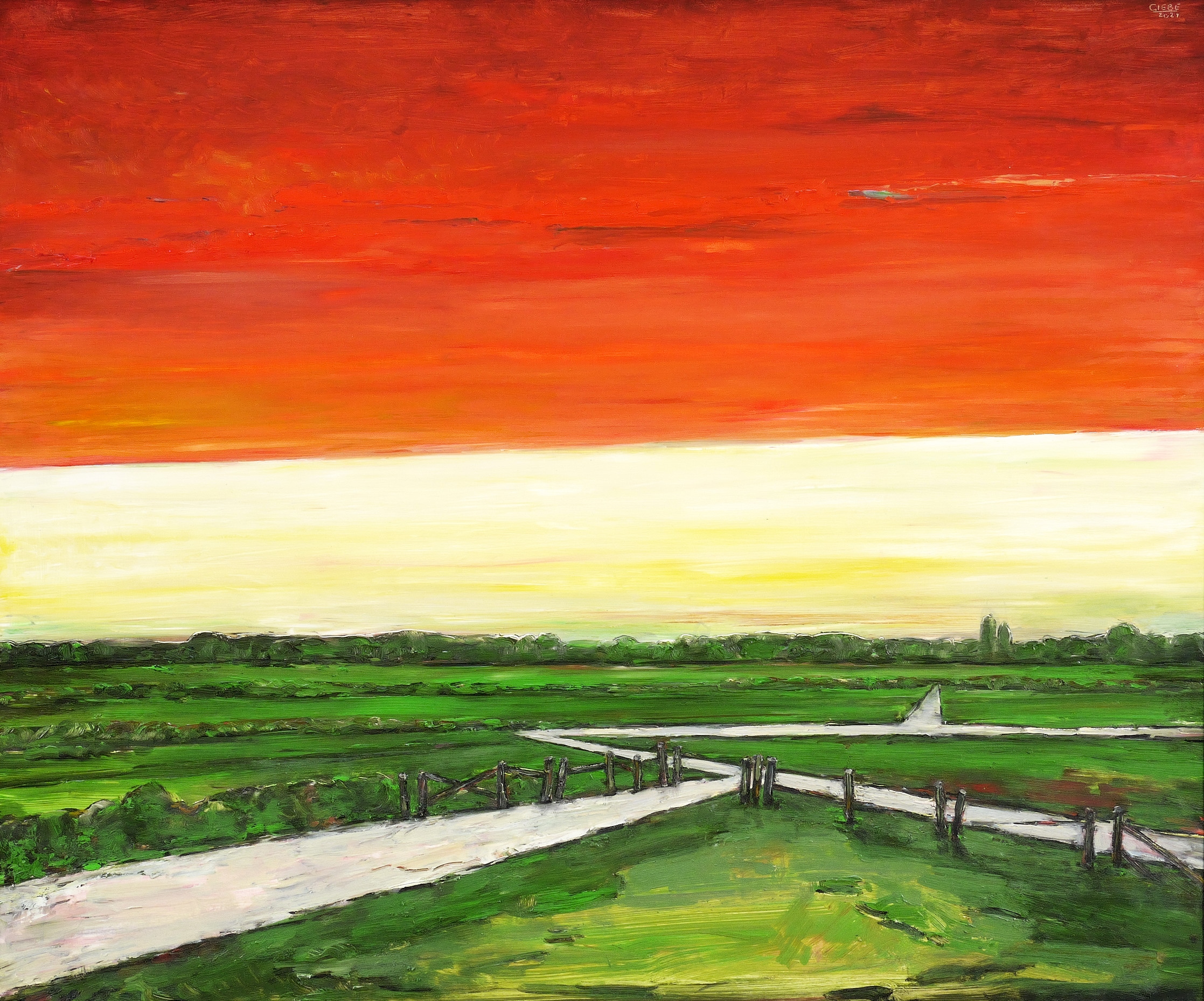 Hubertus Giebe, Deichlandschaft an der holländischen Nordsee bei Harlingen, 2021