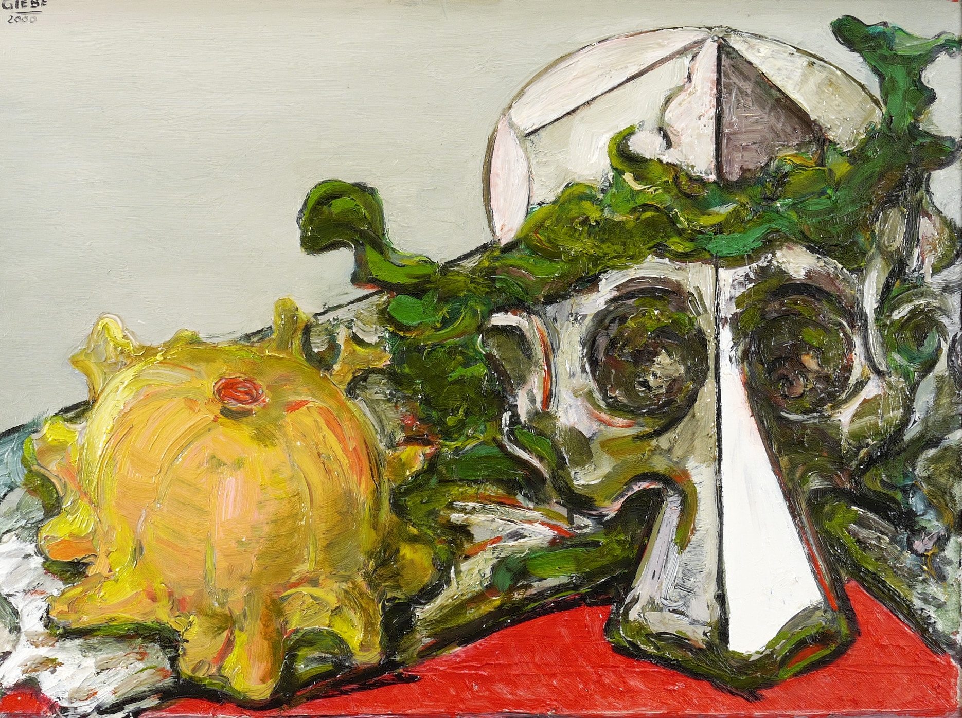 Hubertus Giebe, Stillleben mit Maske und Zierkürbis, 2000