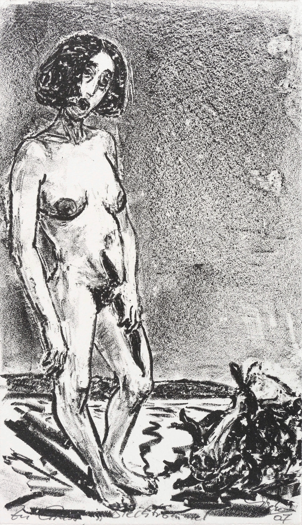 Akt mit Aalfang am Strand (Blechtrommel)