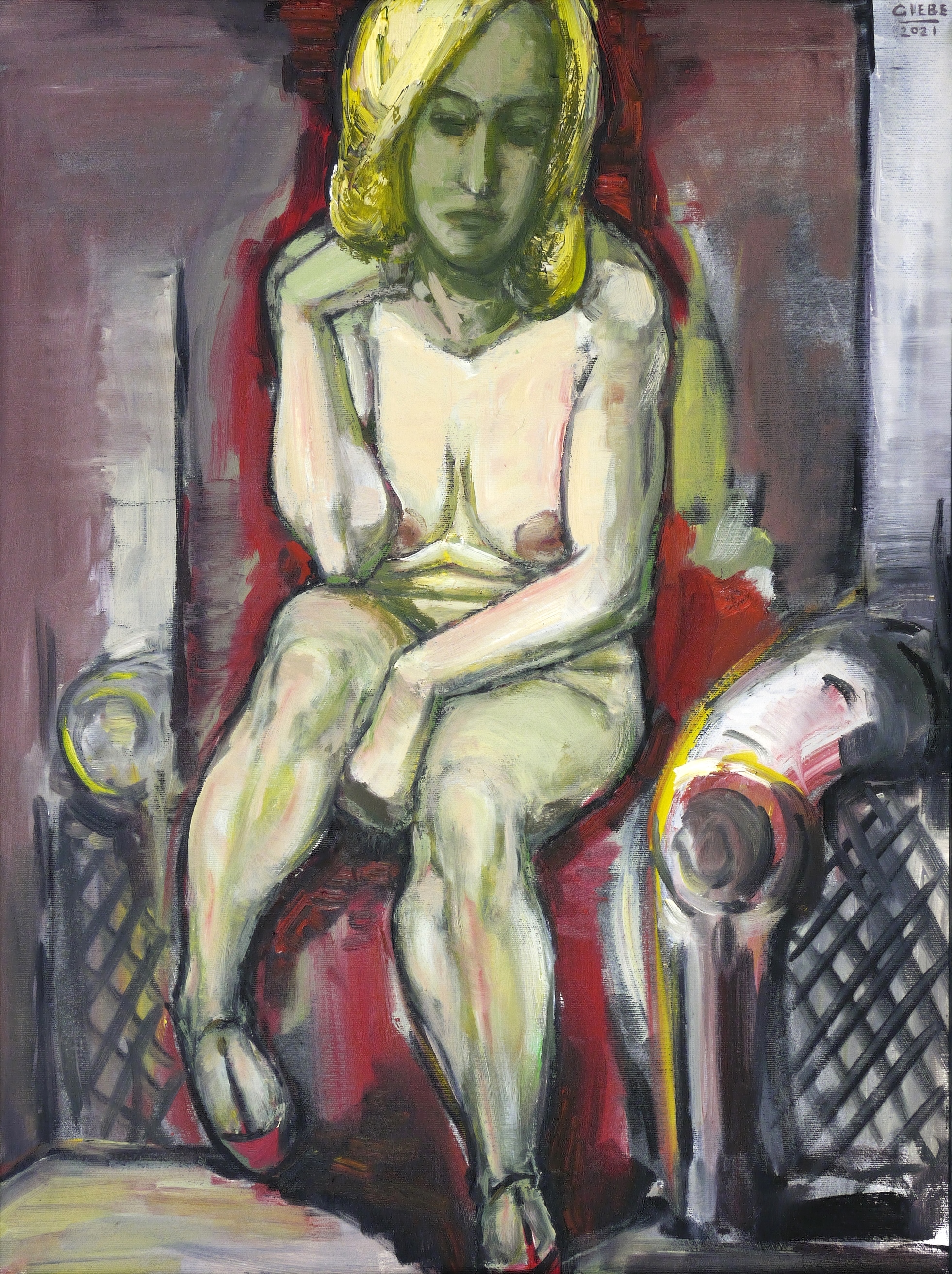 Hubertus Giebe, Sitzender Akt von vorn, 2021