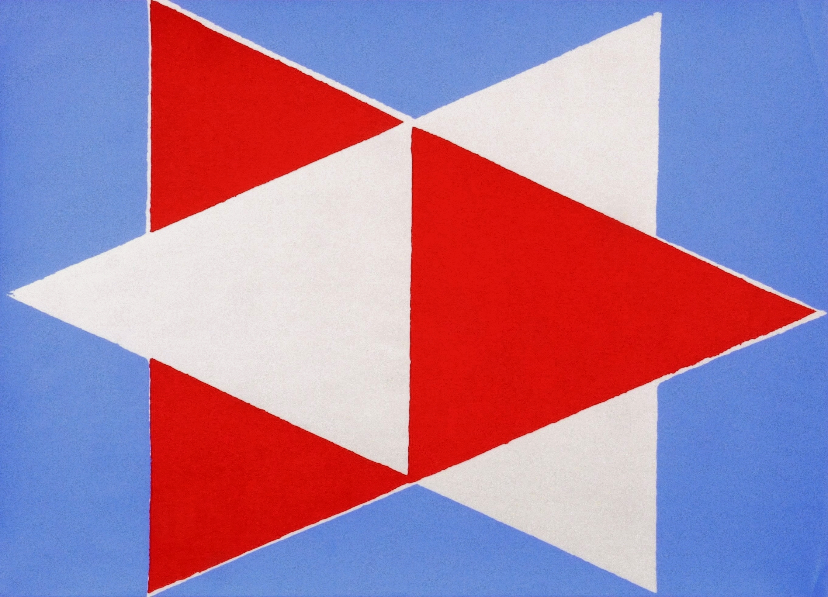 Durchdringung (Rotes und weißes Dreieck auf Blau)