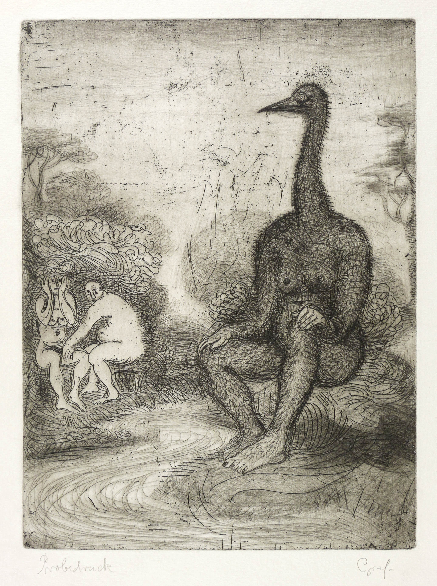 Großer Vogelmensch und Paar