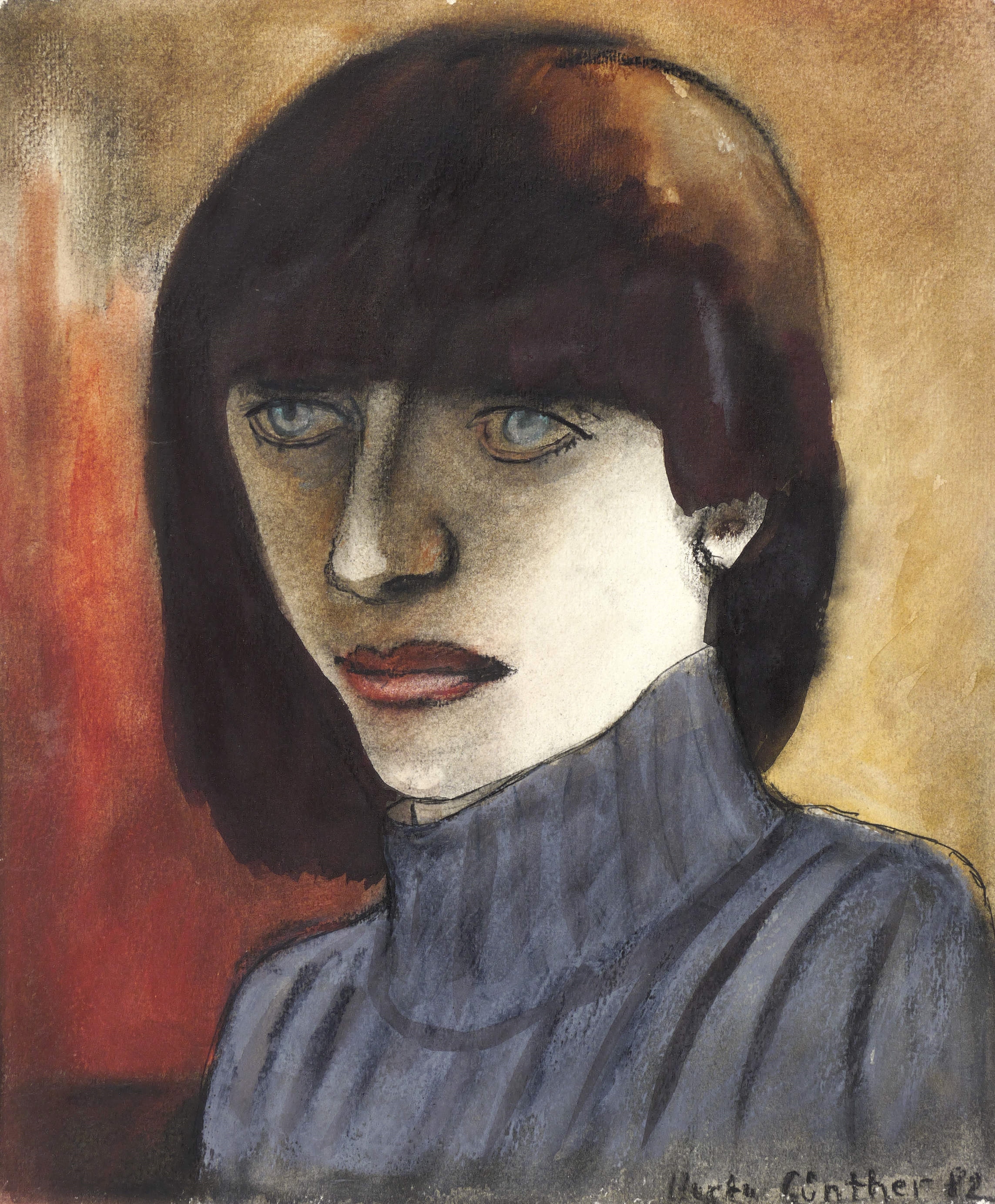 Herta Günther, Frau mit blauem Rollkragenpullover, 1982