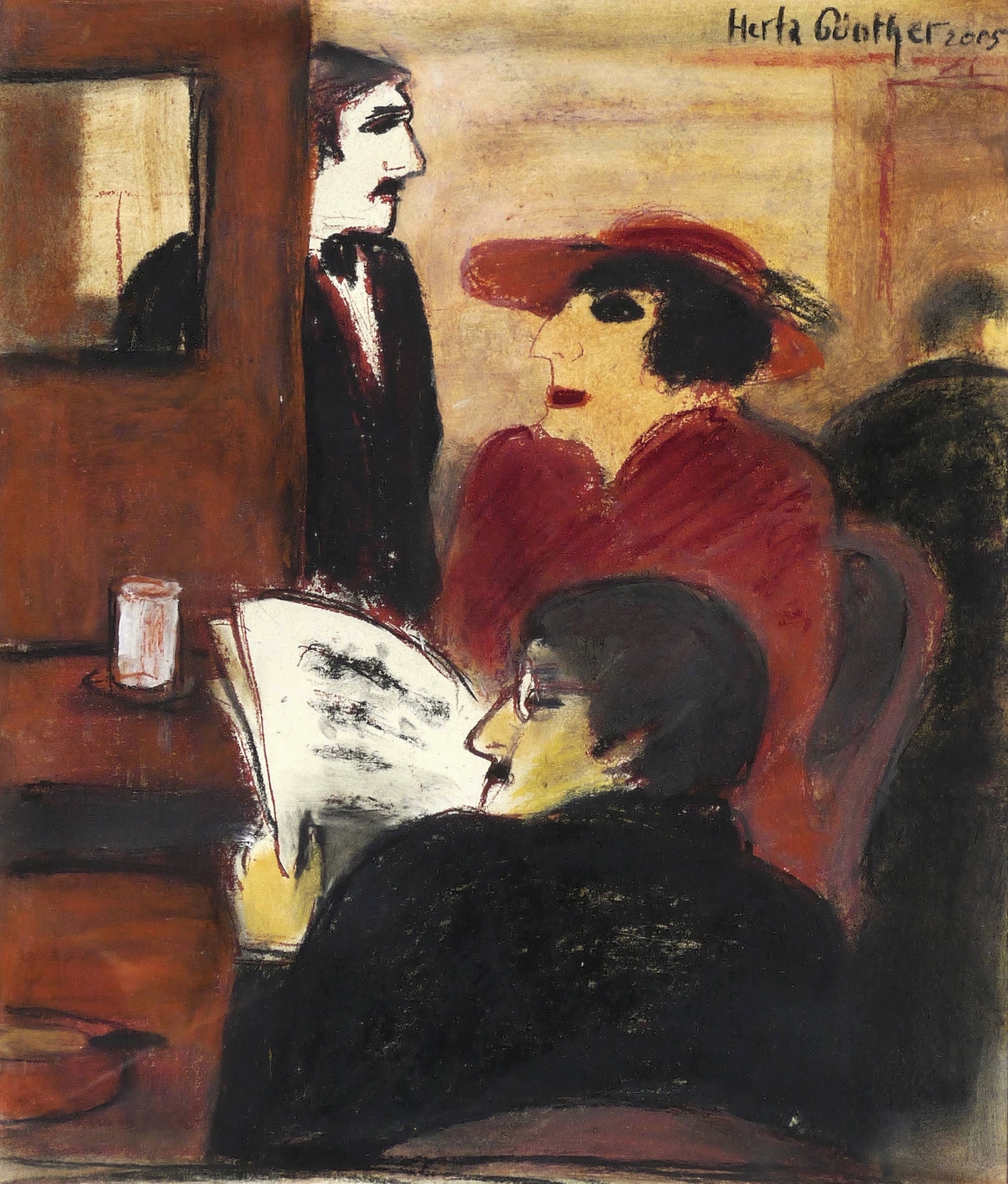 Herta Günther, Lesender im Café, 2005