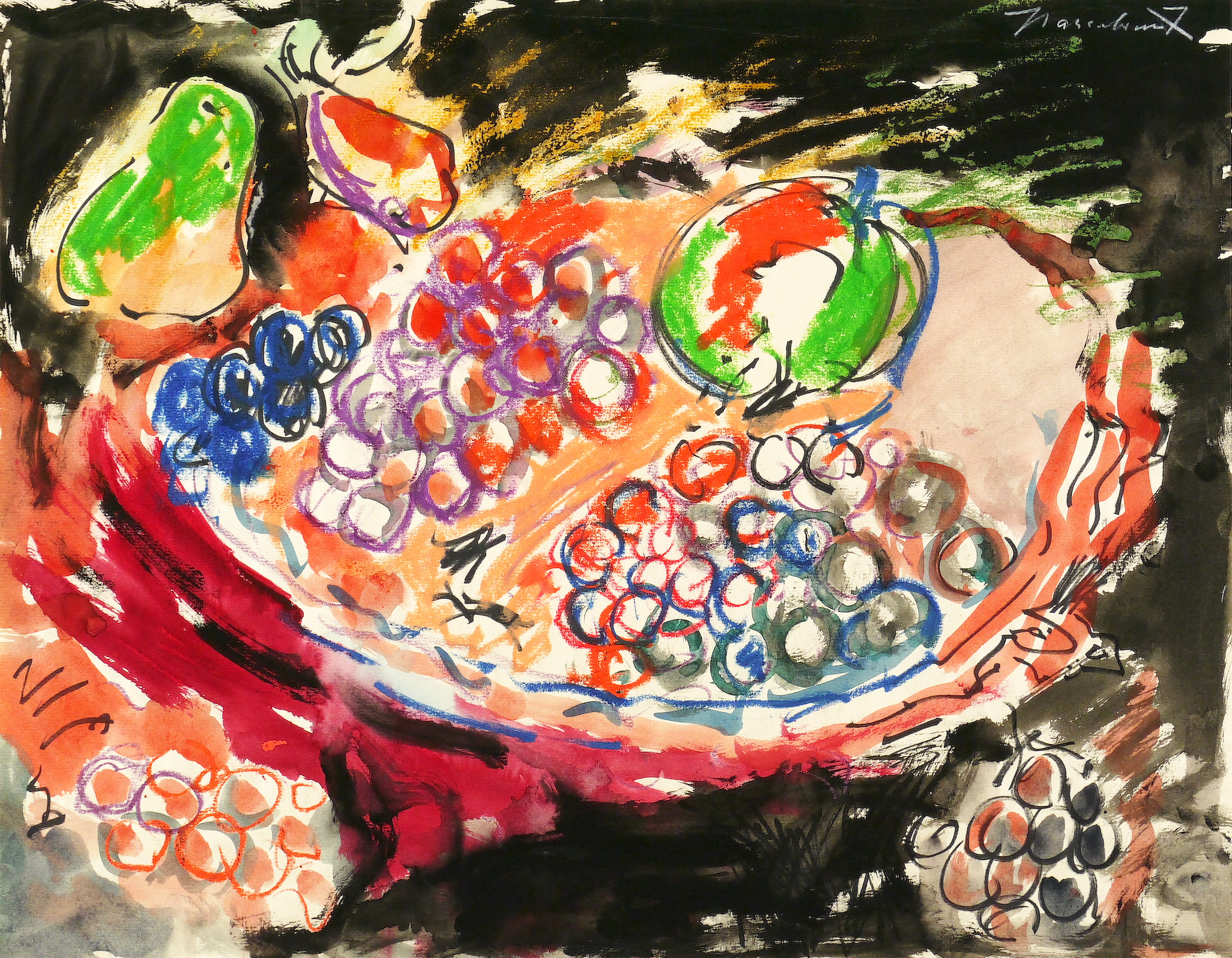 Schale mit Weintrauben und Birnen Schale mit Weintrauben und Birnen