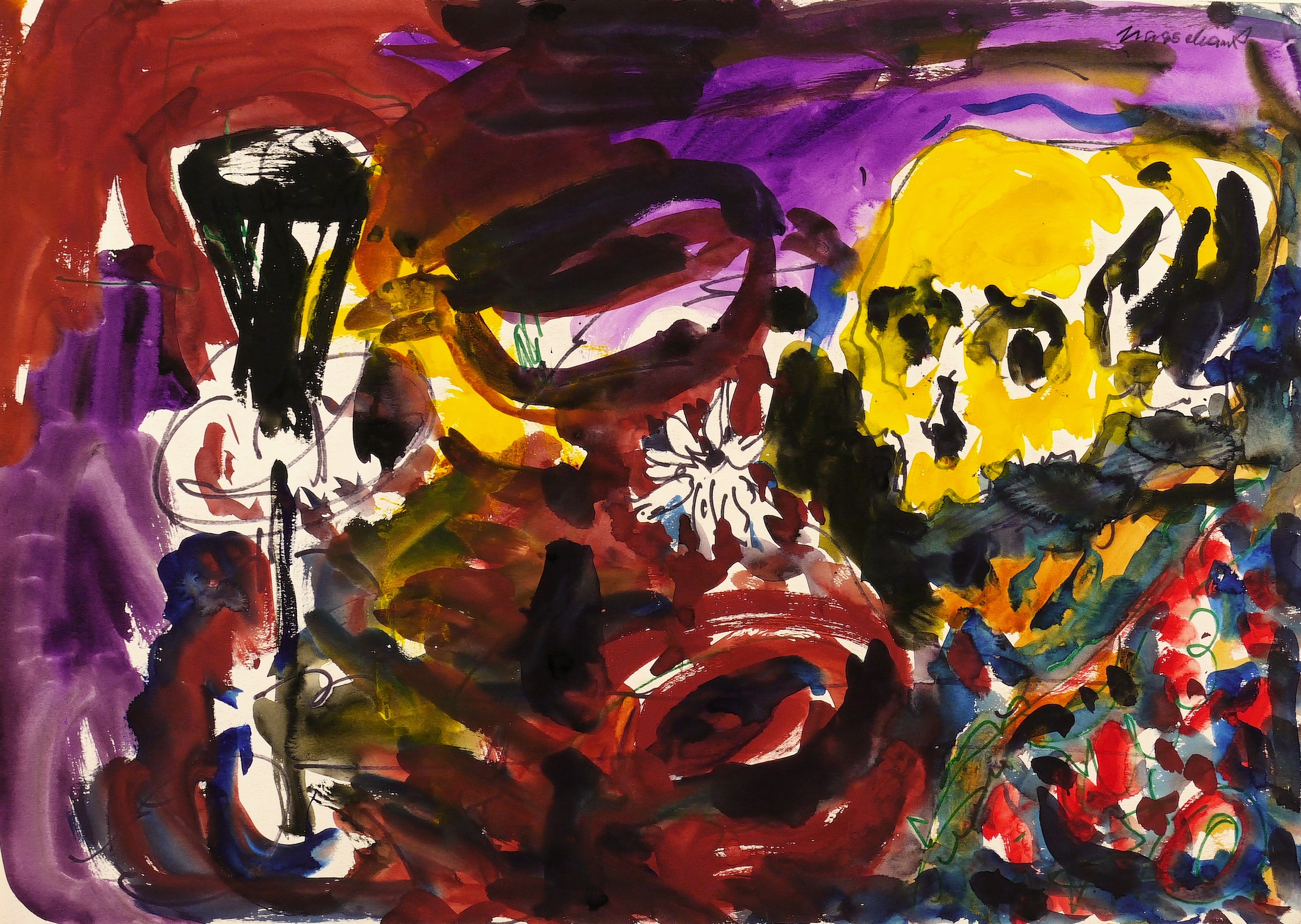 Stillleben mit Sektkelch und Totenkopf Stillleben mit Sektkelch und Totenkopf