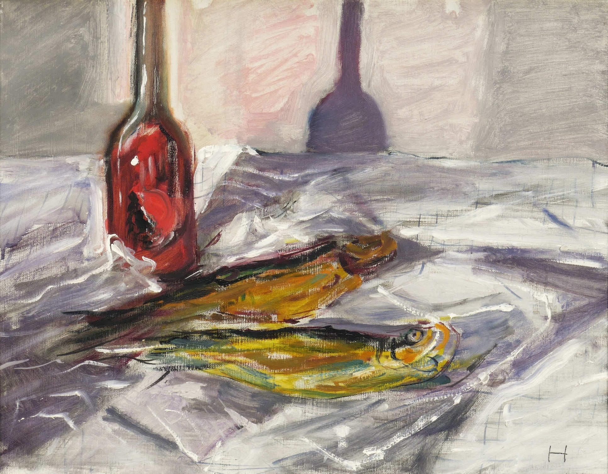 Bücklinge mit Rotweinflasche Bücklinge mit Rotweinflasche