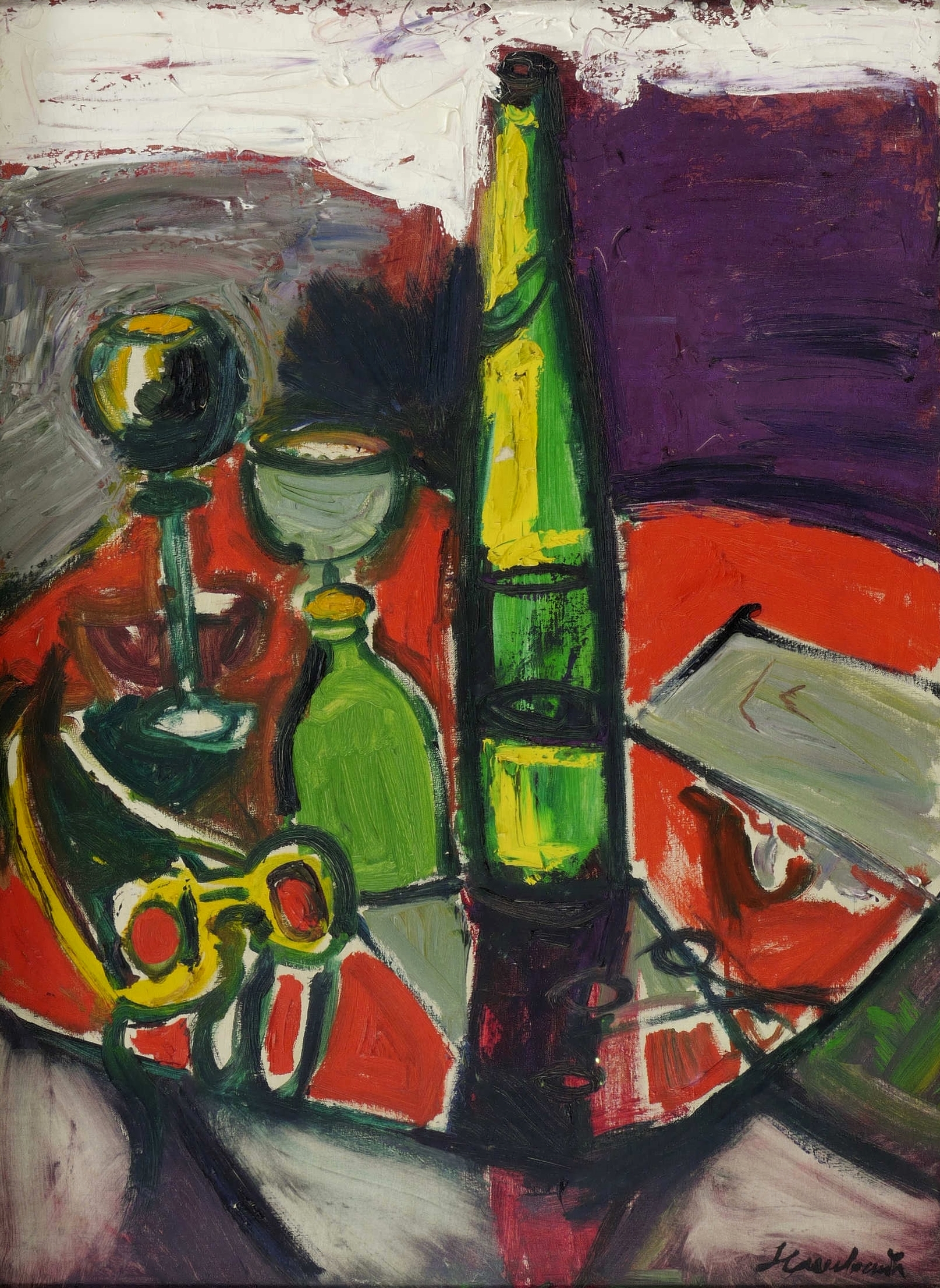 Grüne Flasche und Brille Grüne Flasche und Brille