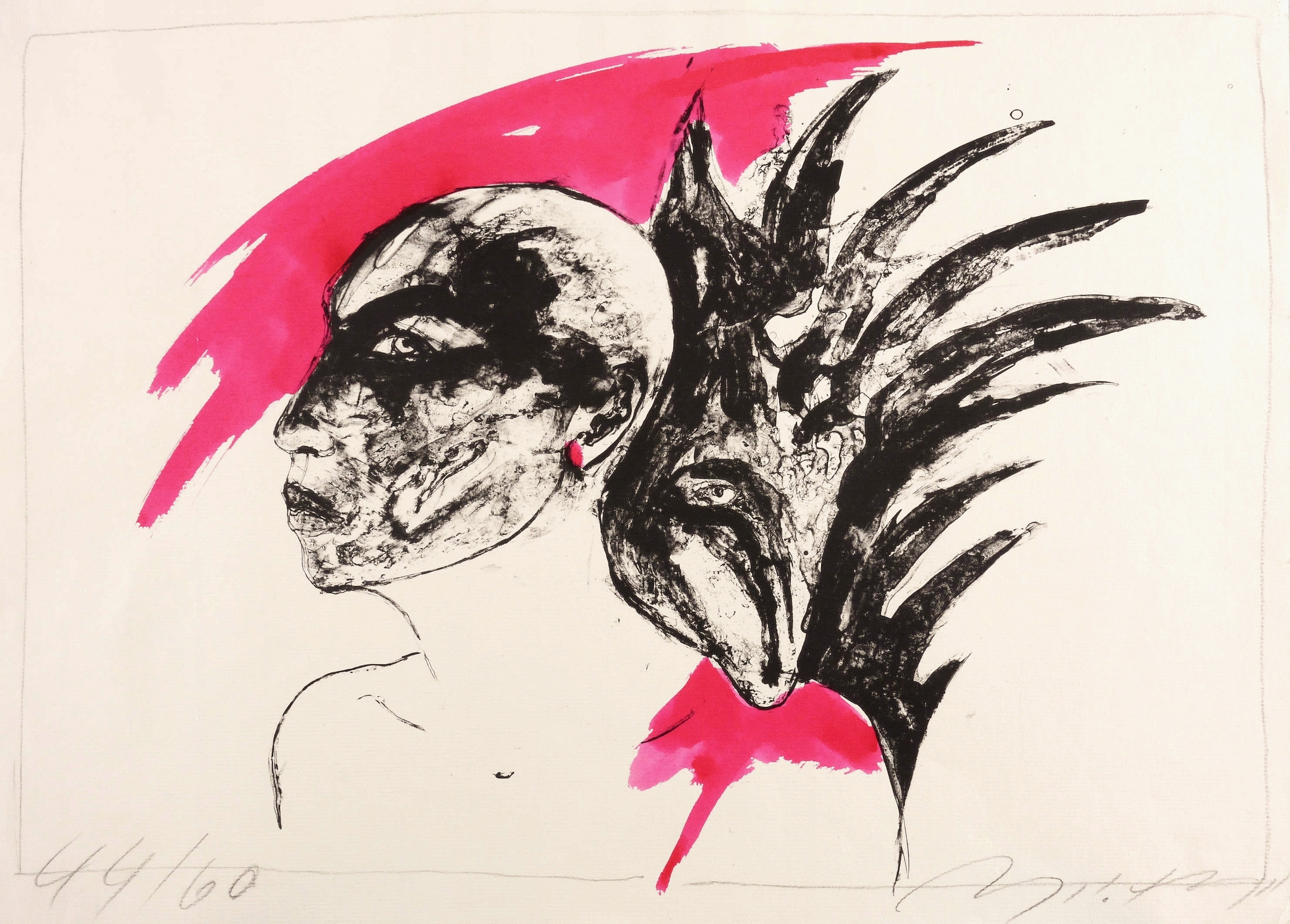 Ohne Titel (Kopf mit Fabeltier)