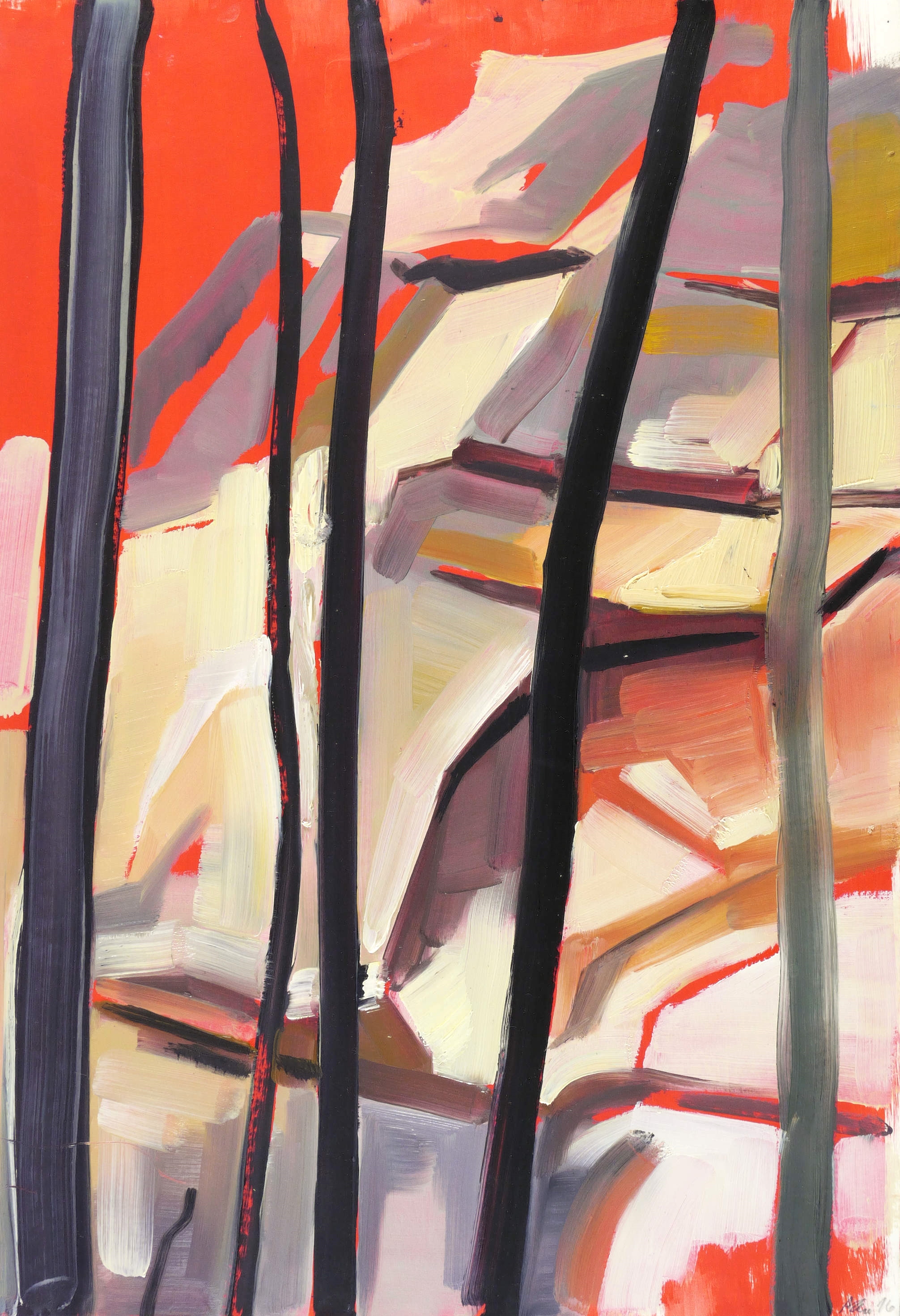 Felsen hinter Baumstämmen Felsen hinter Baumstämmen