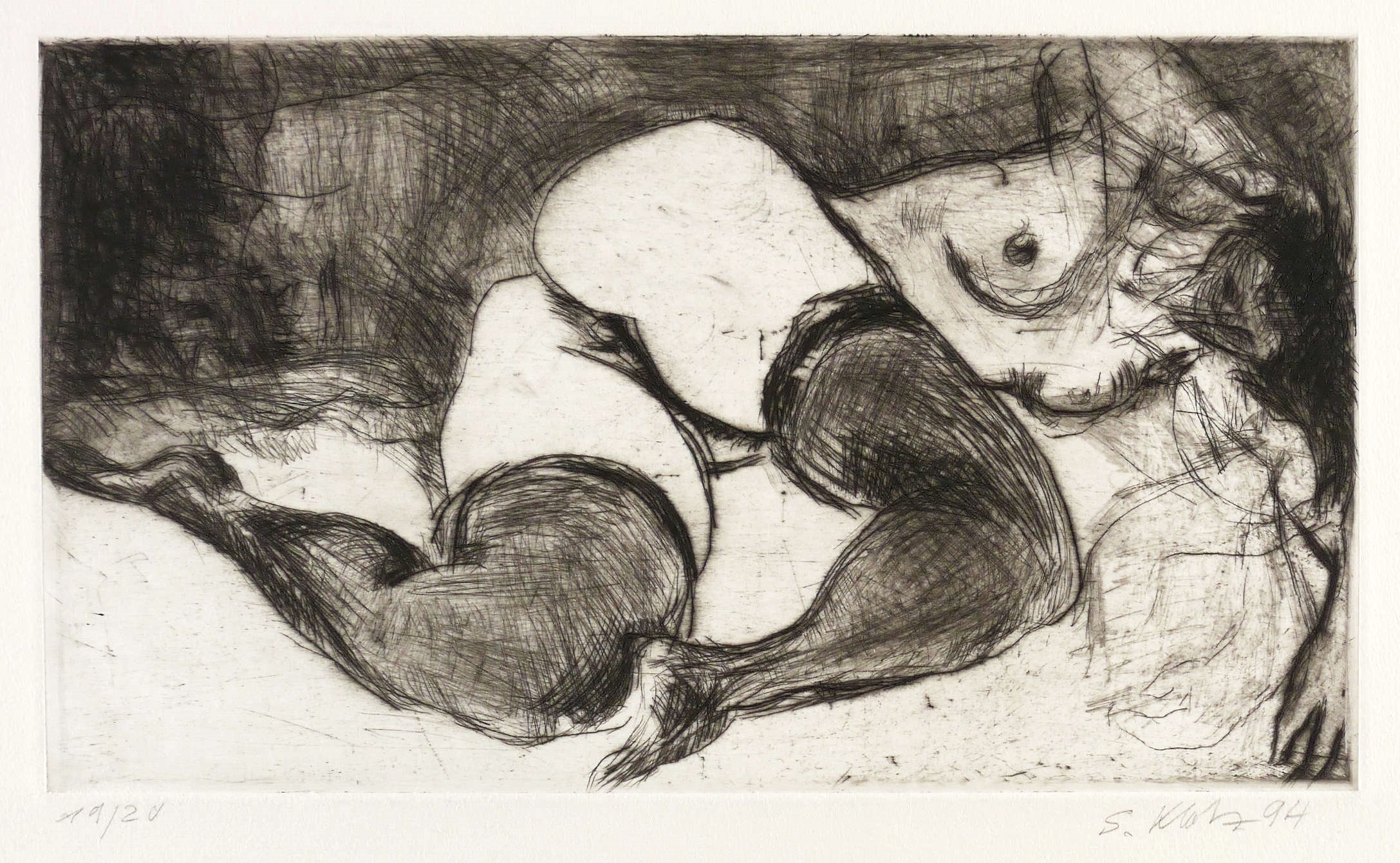 Liegender weiblicher Akt mit Strümpfen