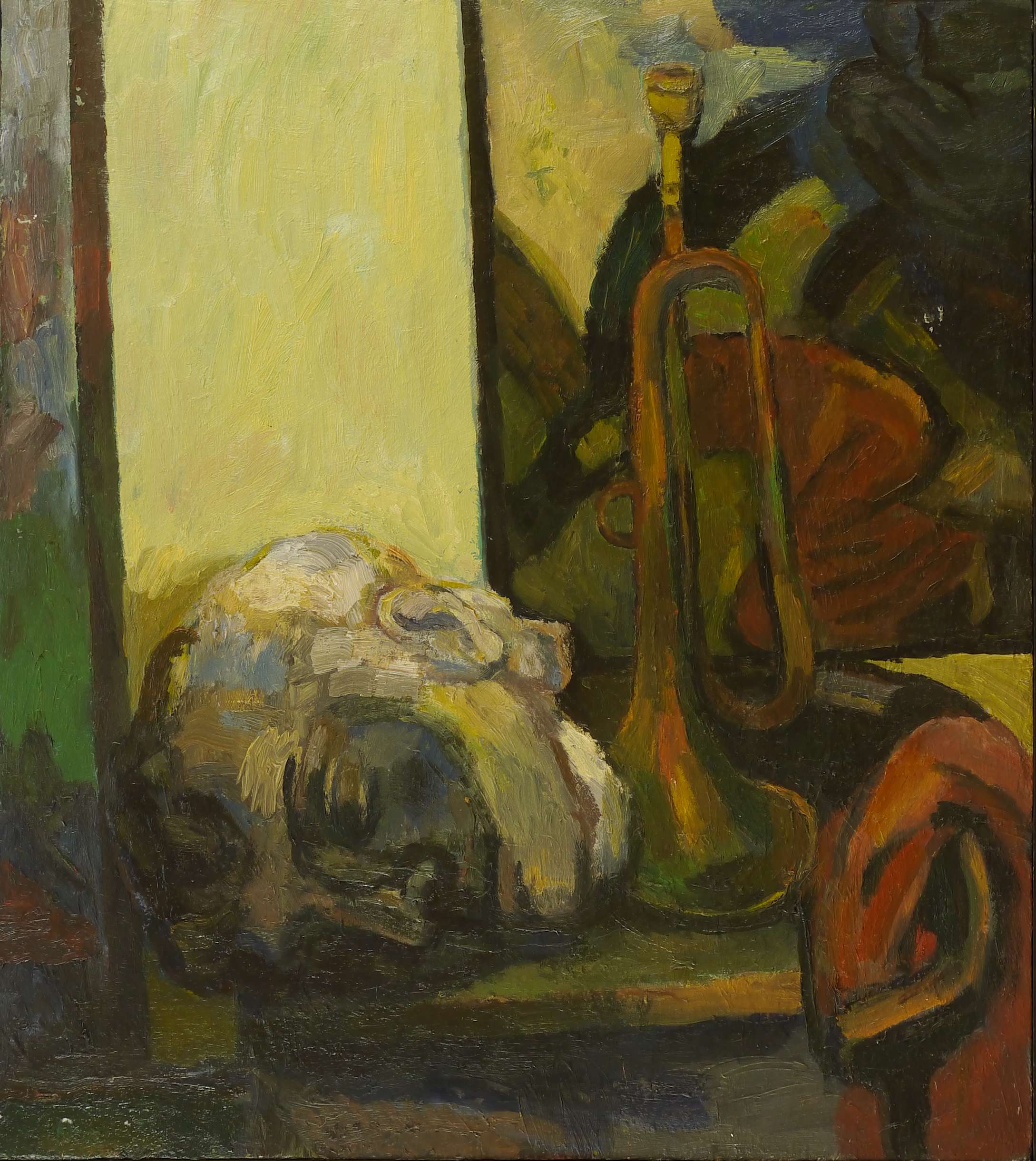 Hans Kutschke, Stillleben mit Kopf und Trompete, 1987