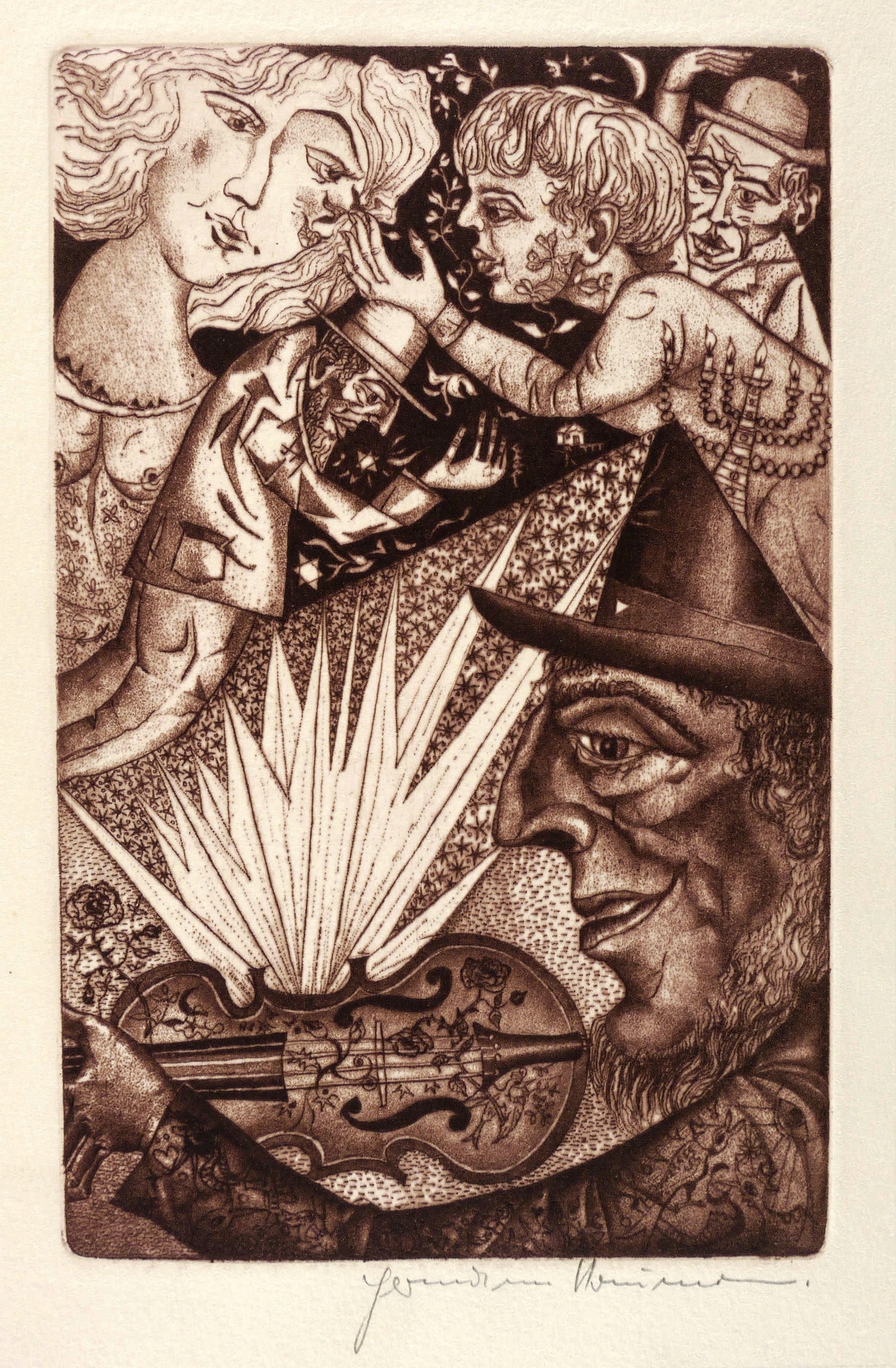 Geigespieler, Mutter und Kind Geigespieler, Mutter und Kind