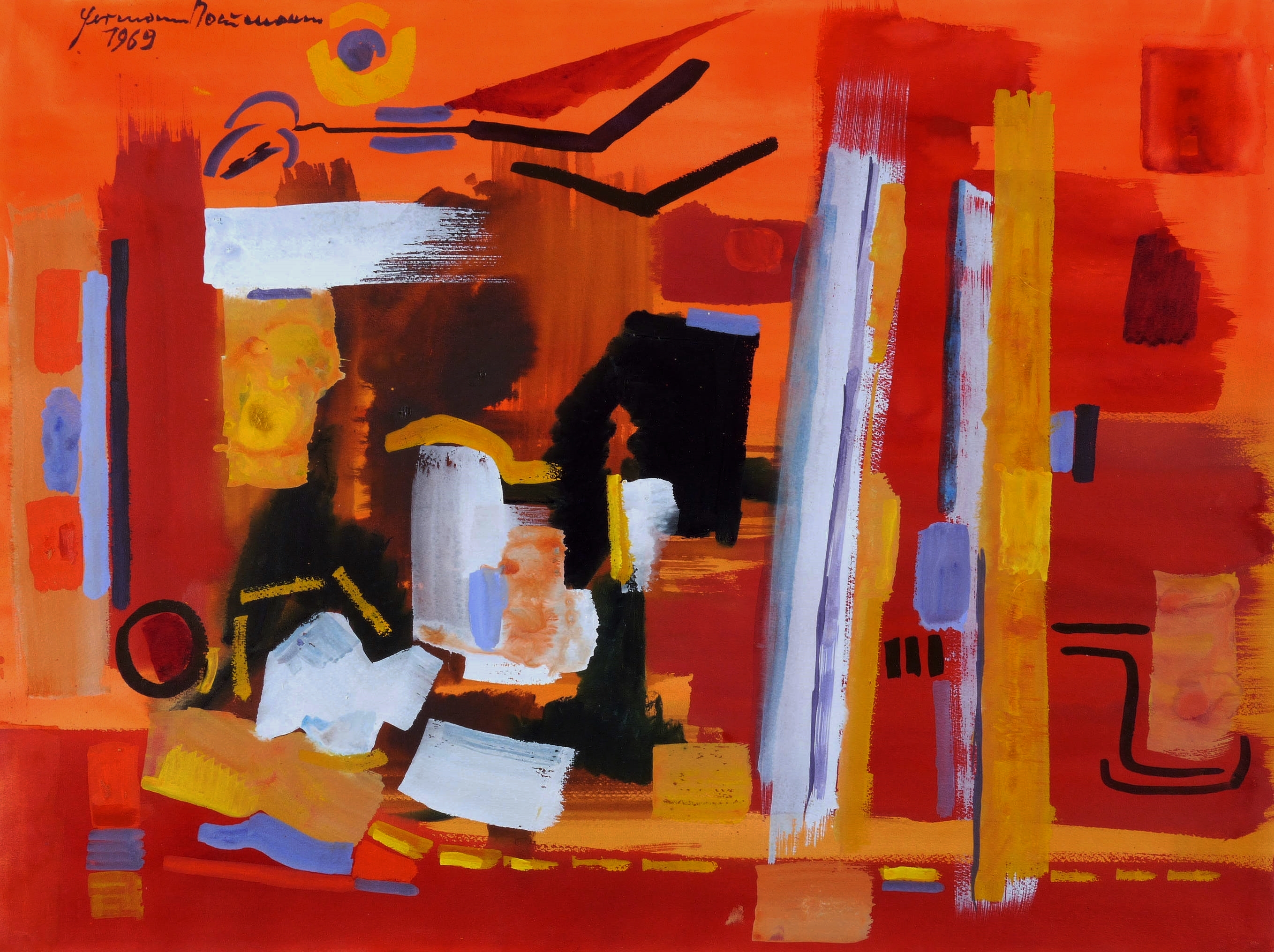 Hermann Naumann, Komposition in Orange und Hellblau, 1969
