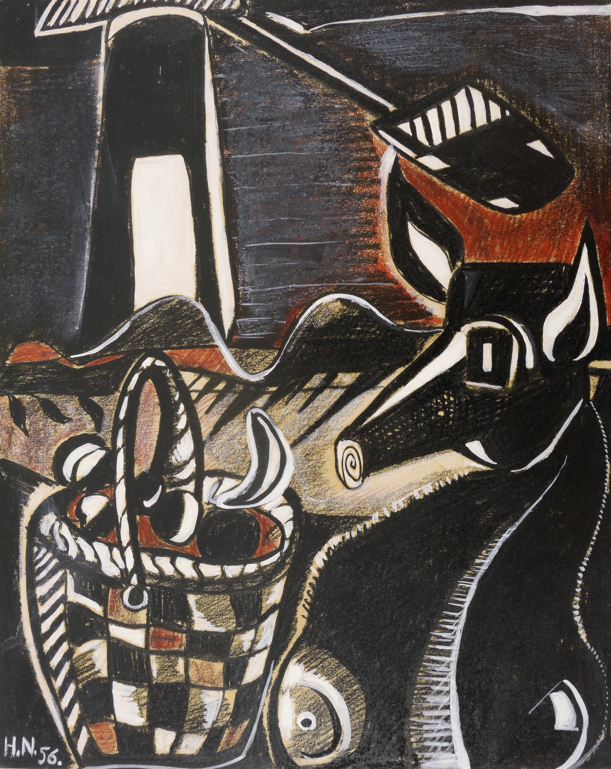 Schweinekopf mit Korb Schweinekopf mit Korb