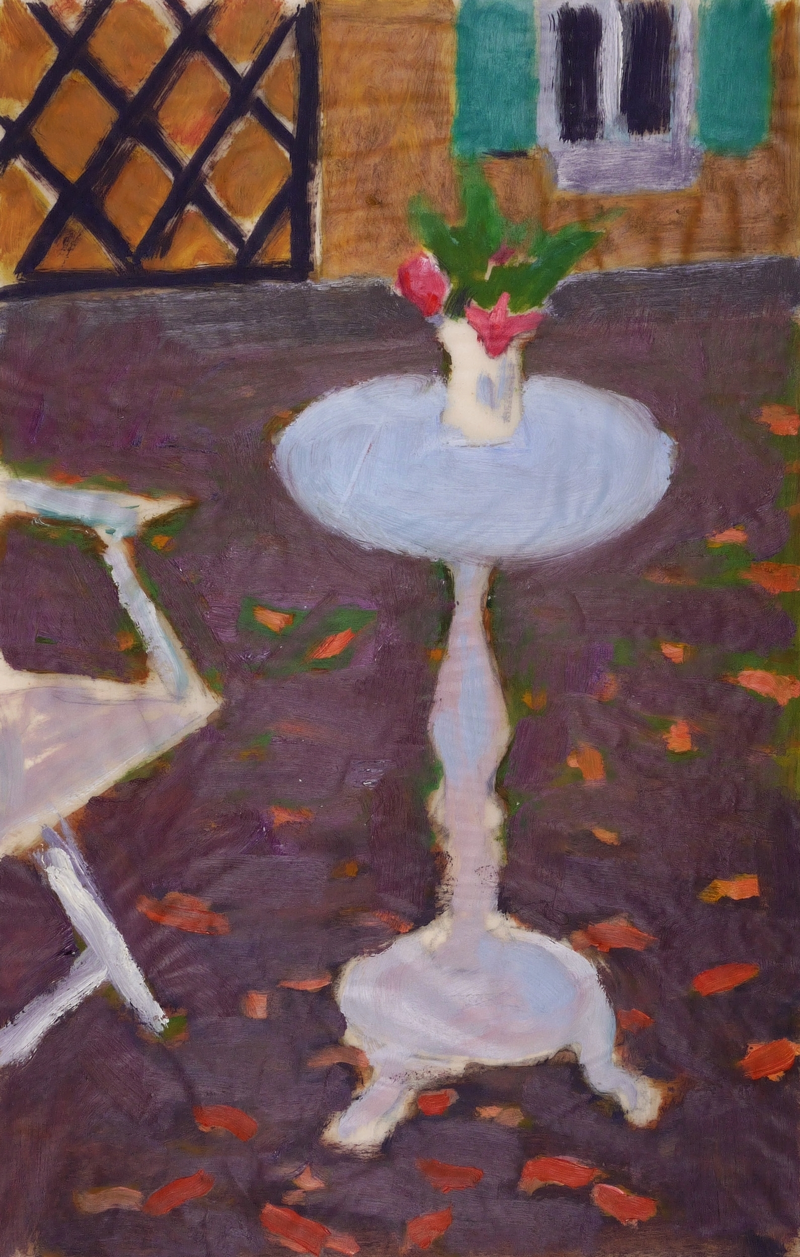 Egon Pukall, Tischstillleben im Hof, 1975-1980