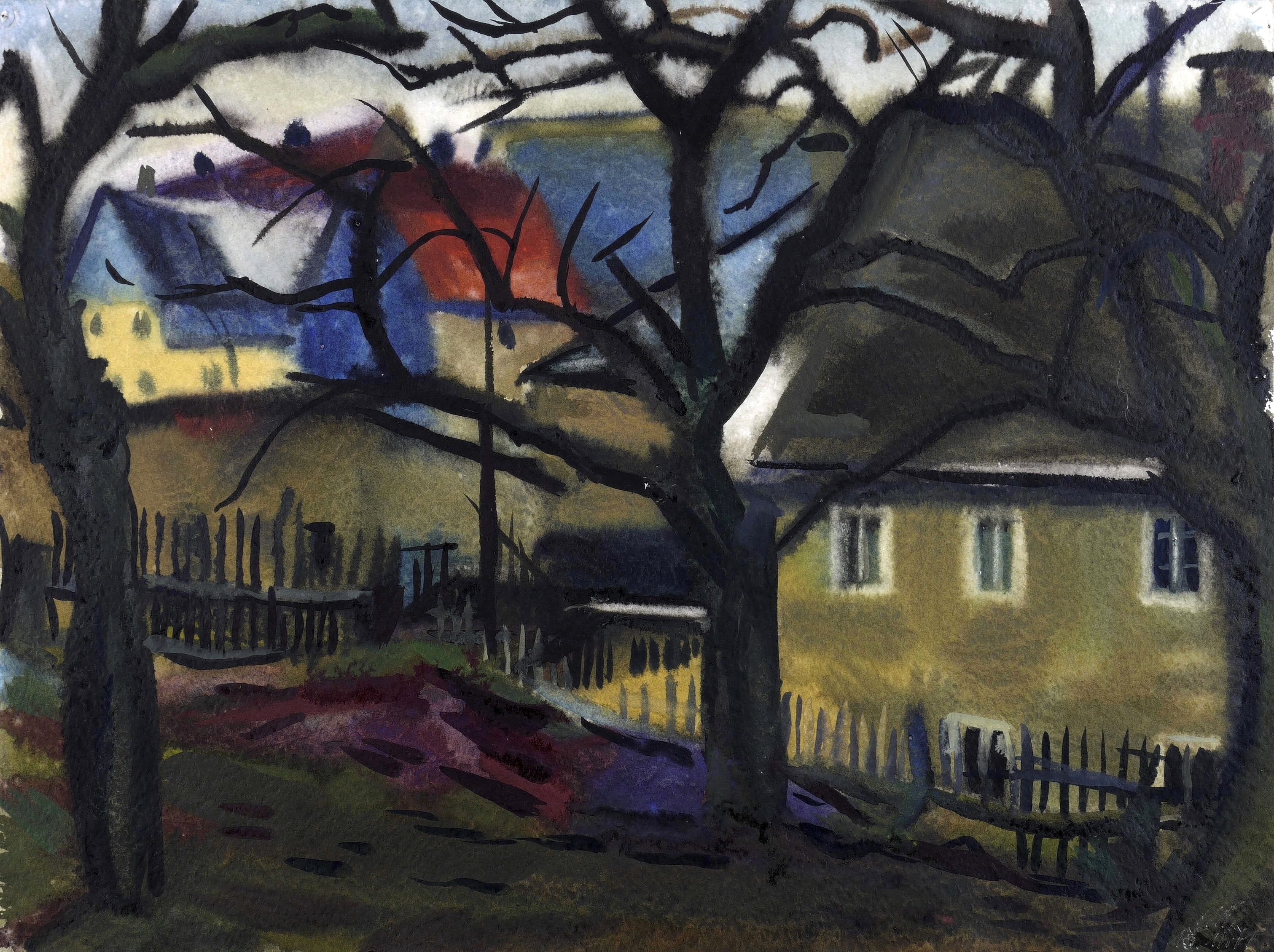 Häuser und Zäune hinter Bäumen (In Börnchen)