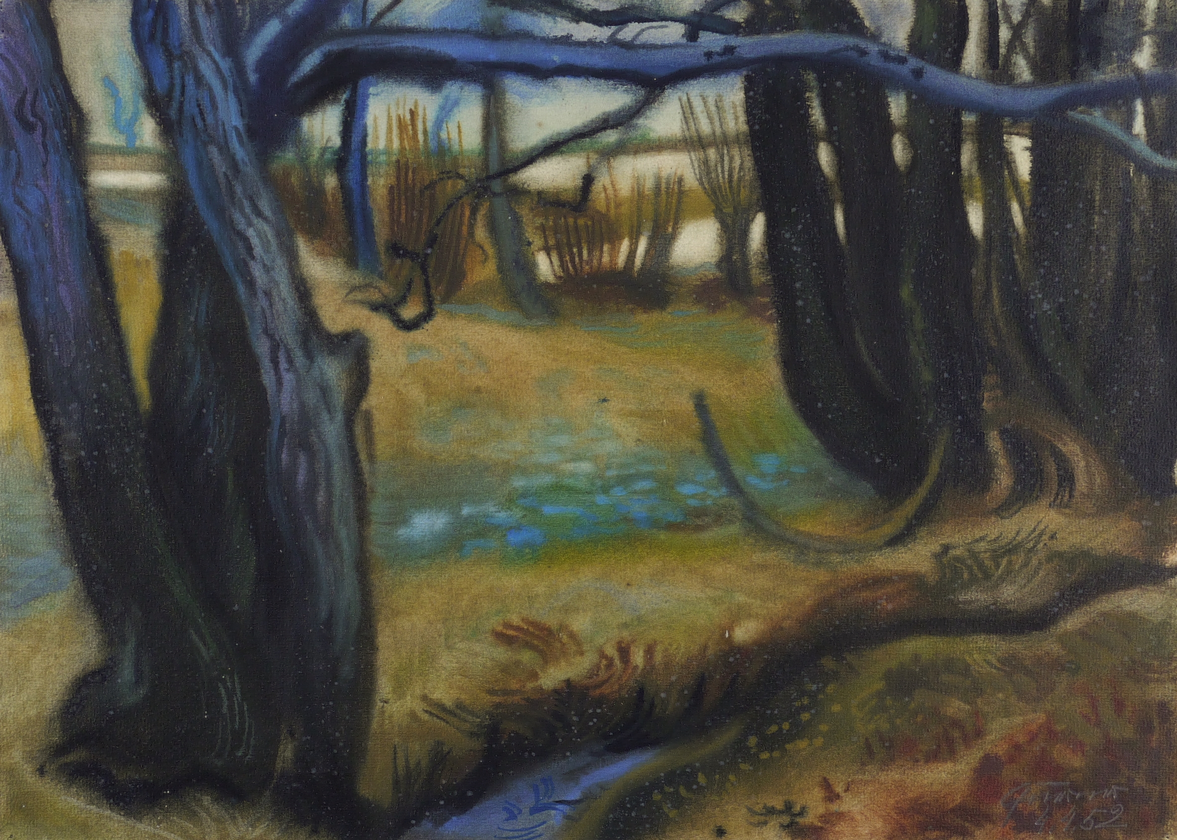 Bei Diebels Büschel, links drei Baumstämme (Im Grunde)