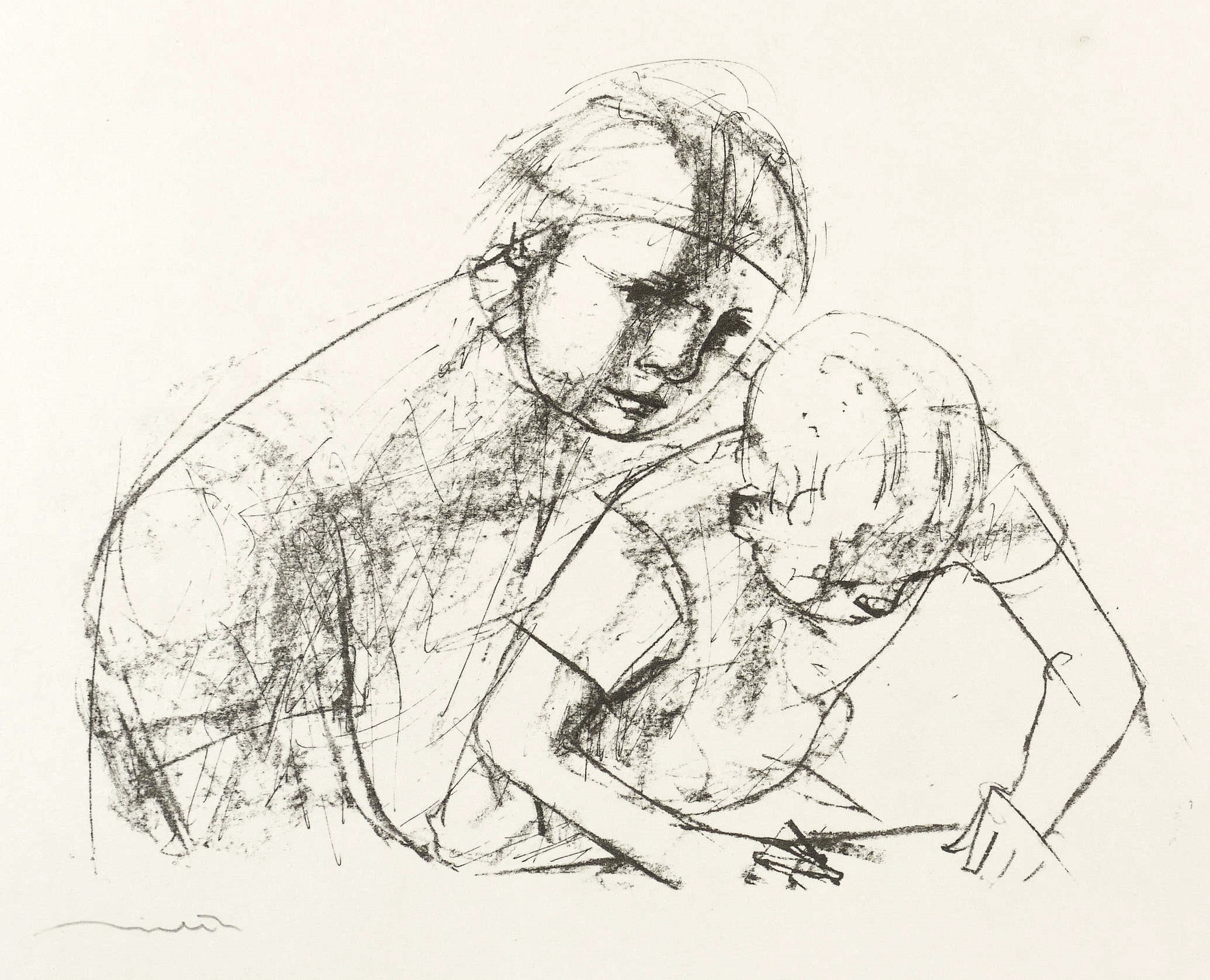 Junge Mutter mit zeichnendem Kind