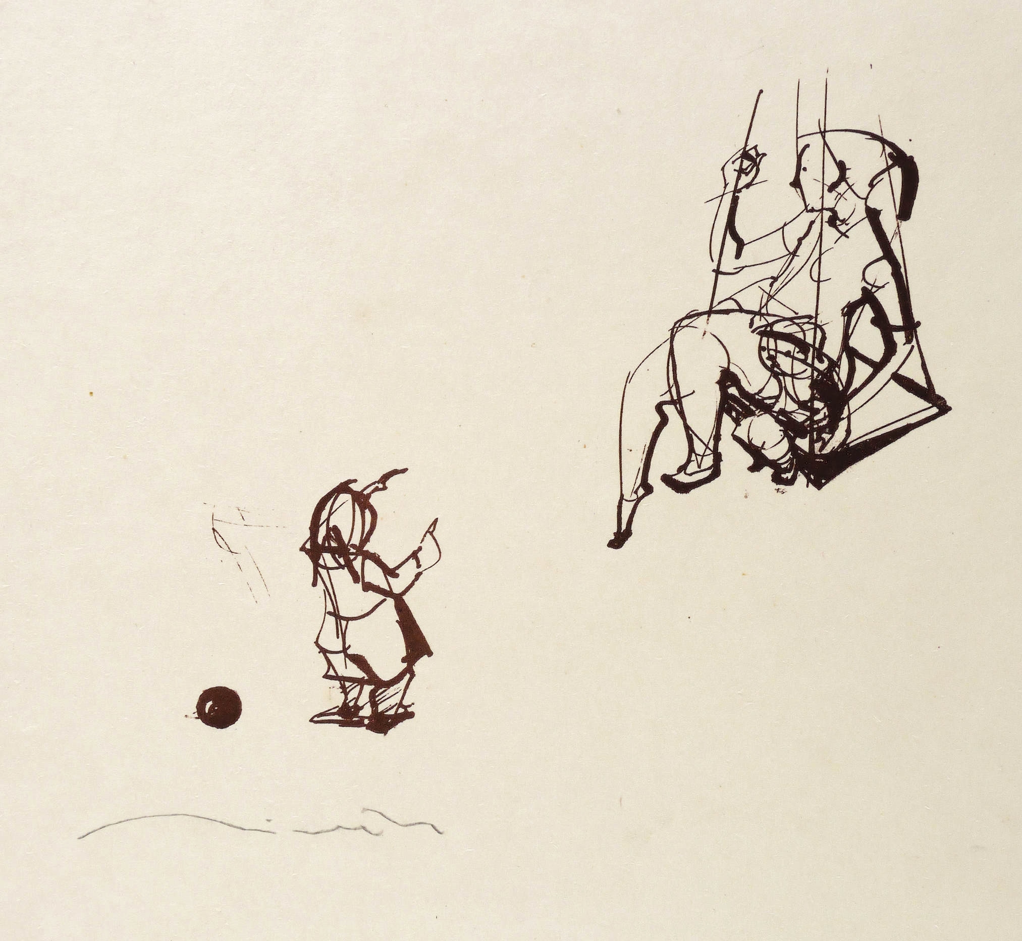 Stehendes Kind hinter einem Ball & Auf der Schaukel