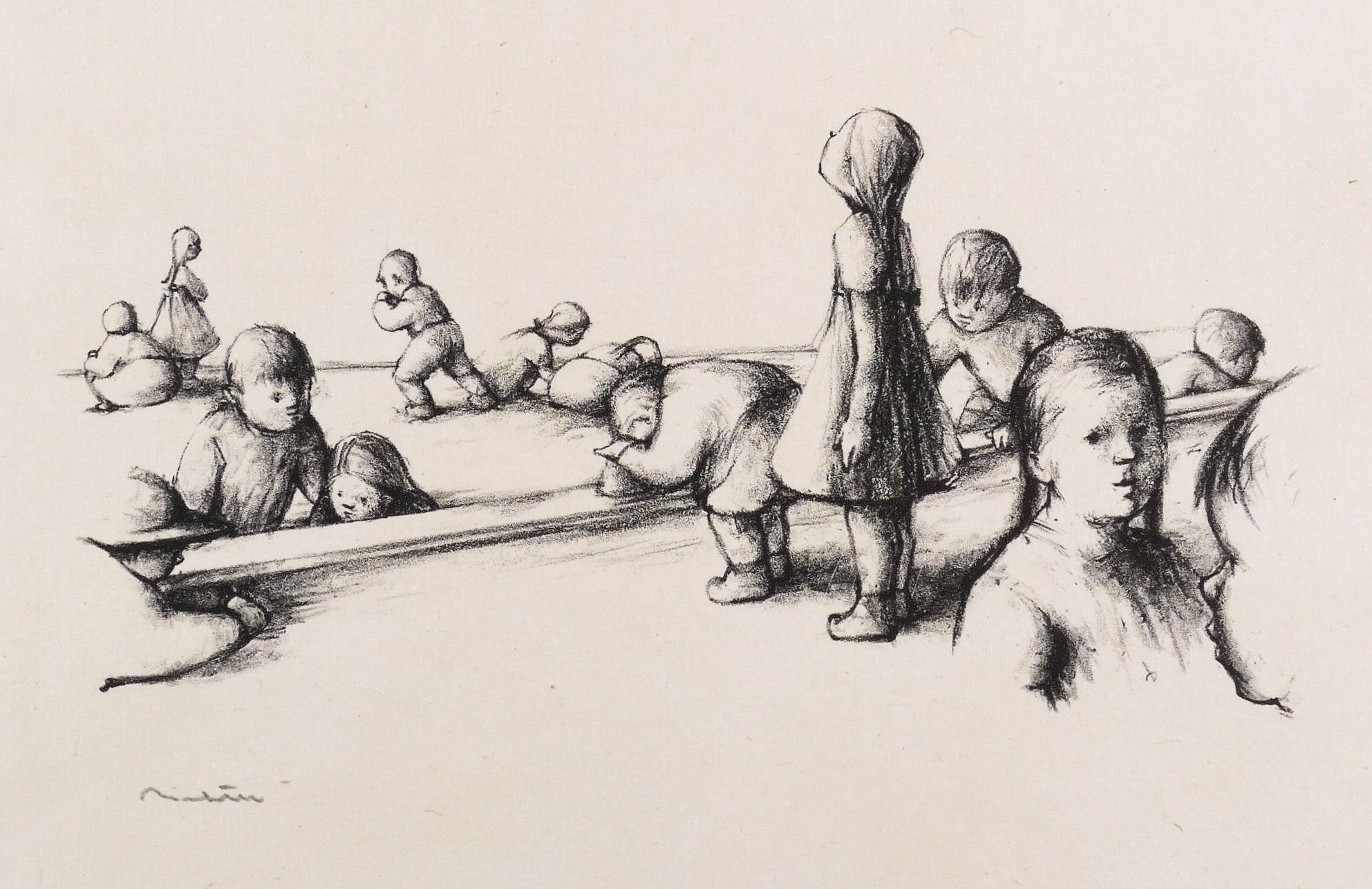 Hans Theo Richter, Mehrere Kindergruppen und Knabenkopf, 1940/1941