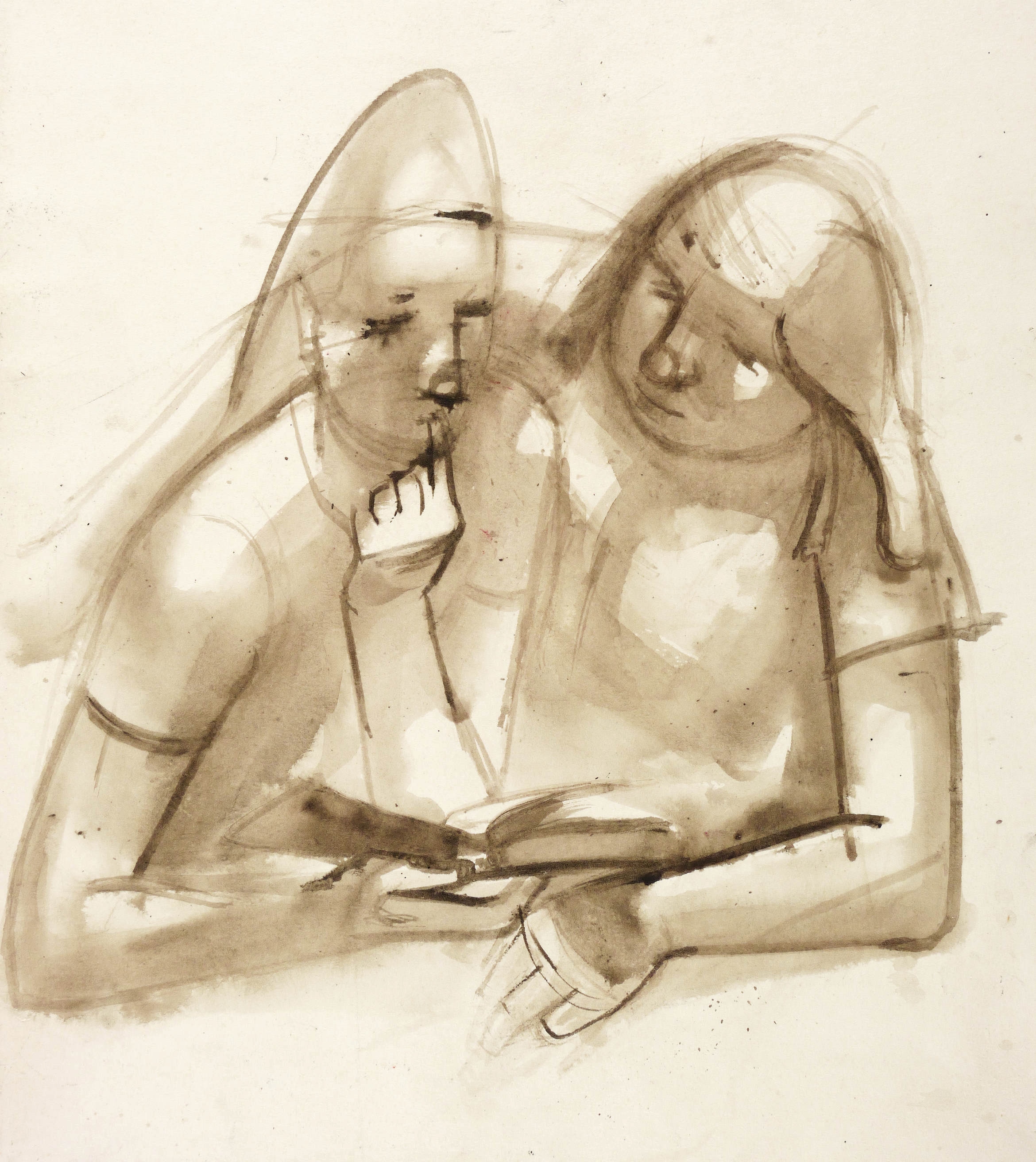 Zwei Mädchen, in einem Buch lesend