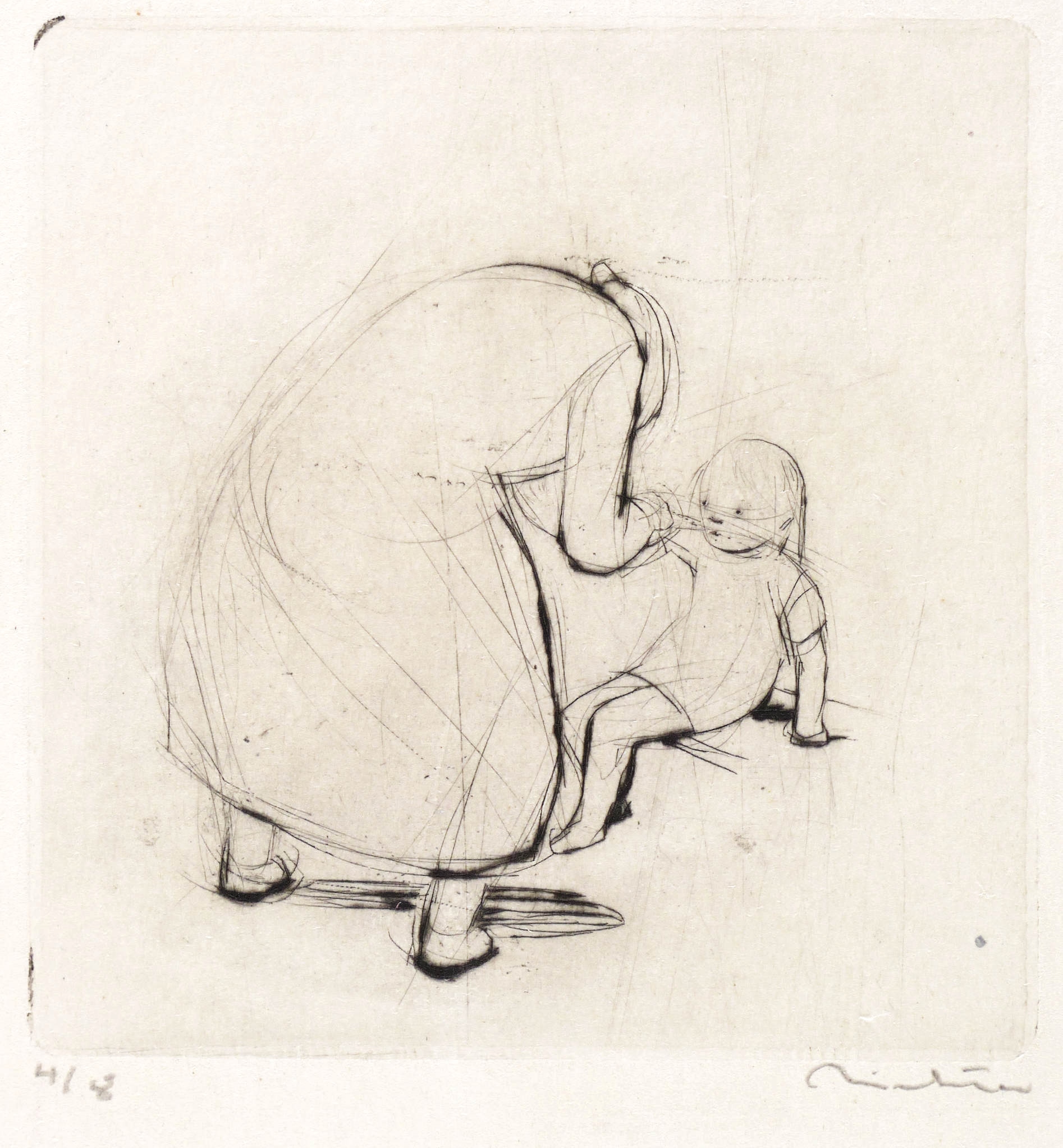 Hans Theo Richter, Gebeugte Frau vor sitzendem Kind, 1942/1943