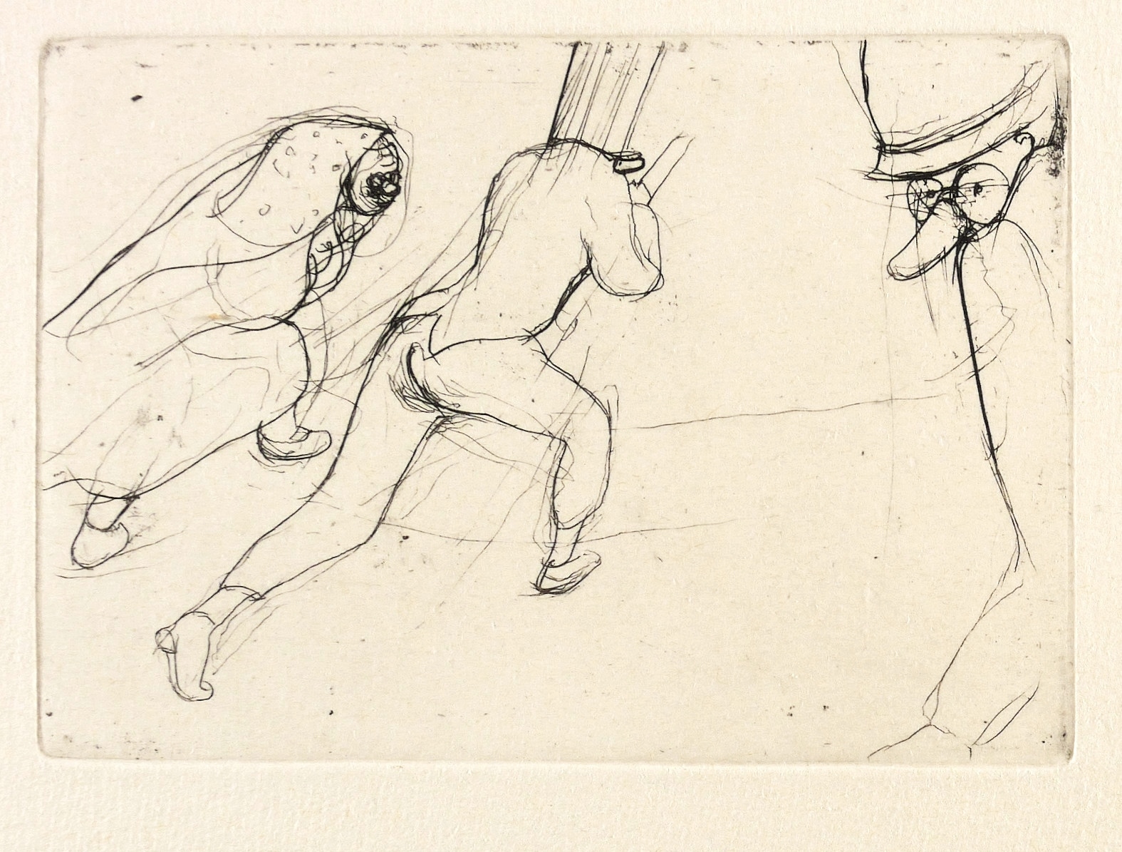 Hans Theo Richter, Zwei laufende Maskierte und eine Maske rechts, 1936/1981