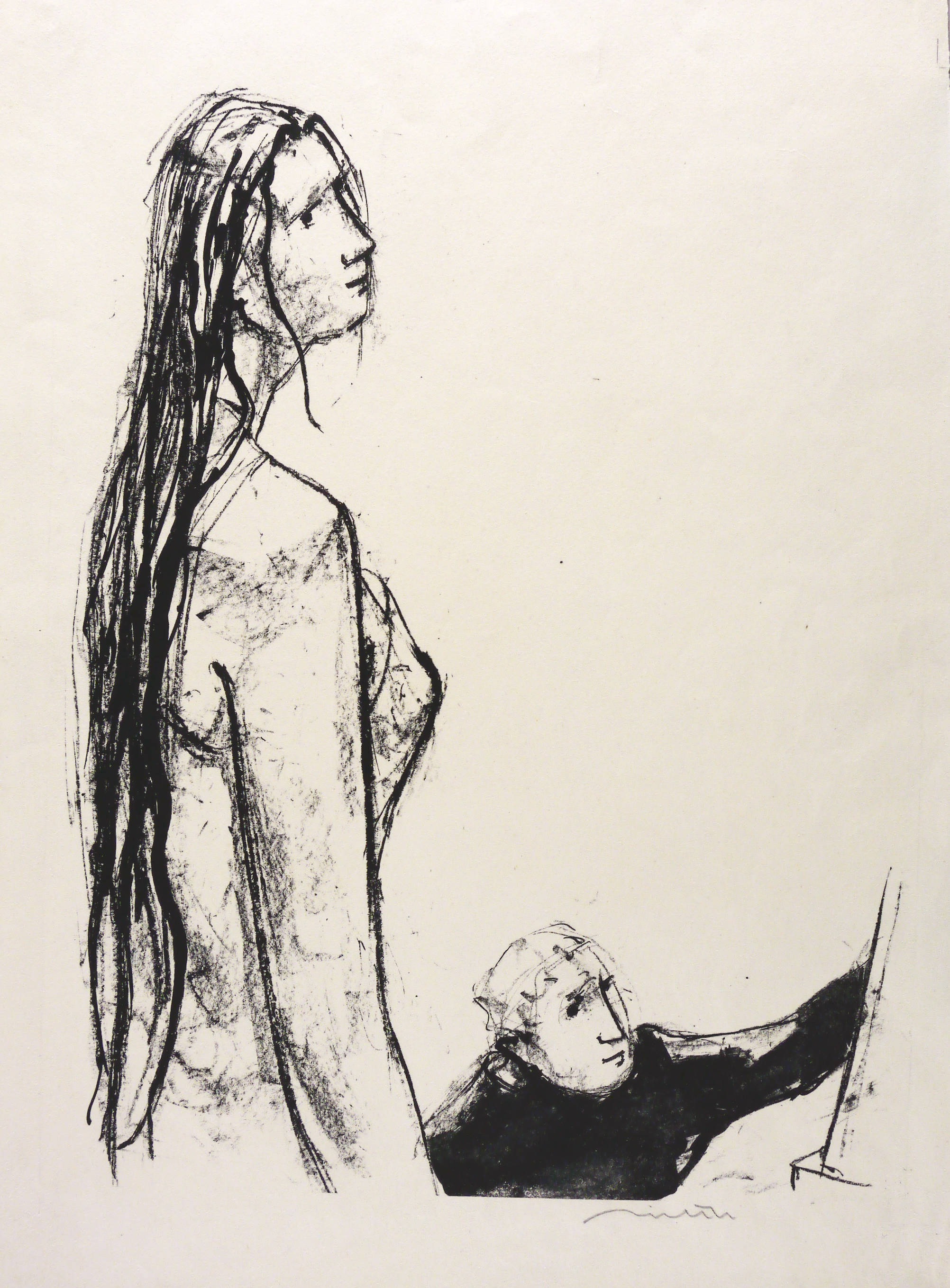 Maler und Modell auf hellem Grund