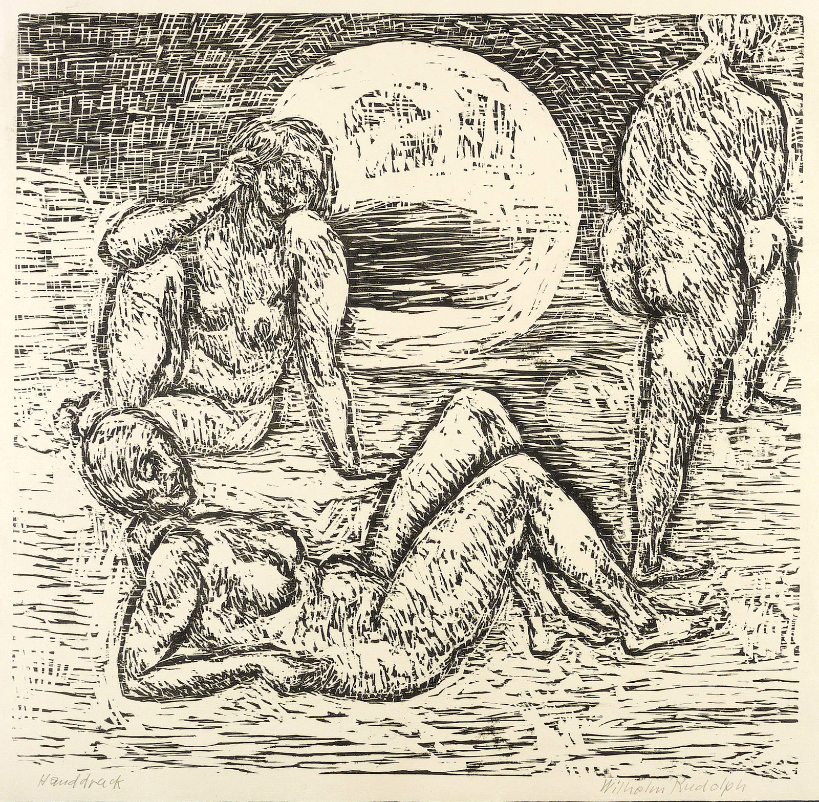 Drei Frauenakte vor untergehender Sonne