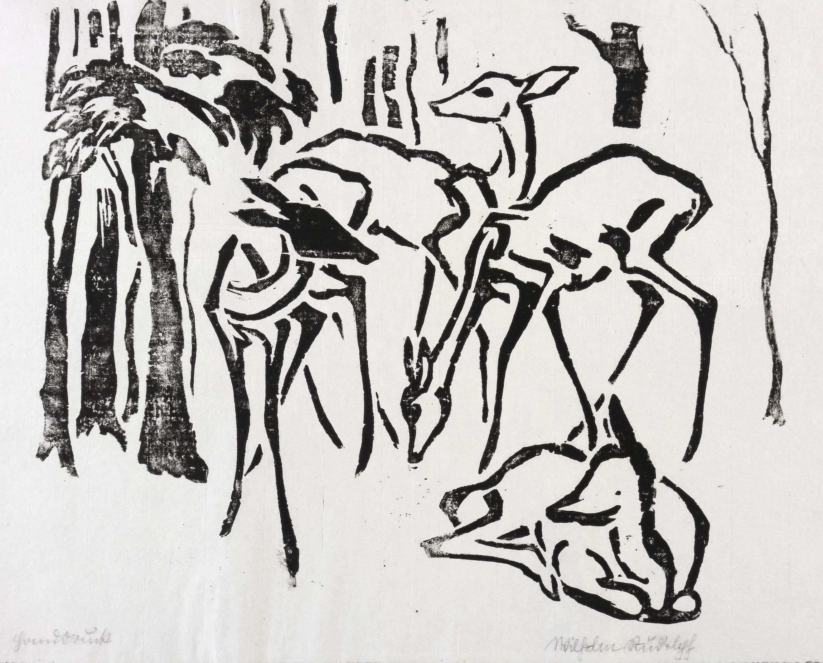 Wilhelm Rudolph, Vier Rehe im Wald, 1919