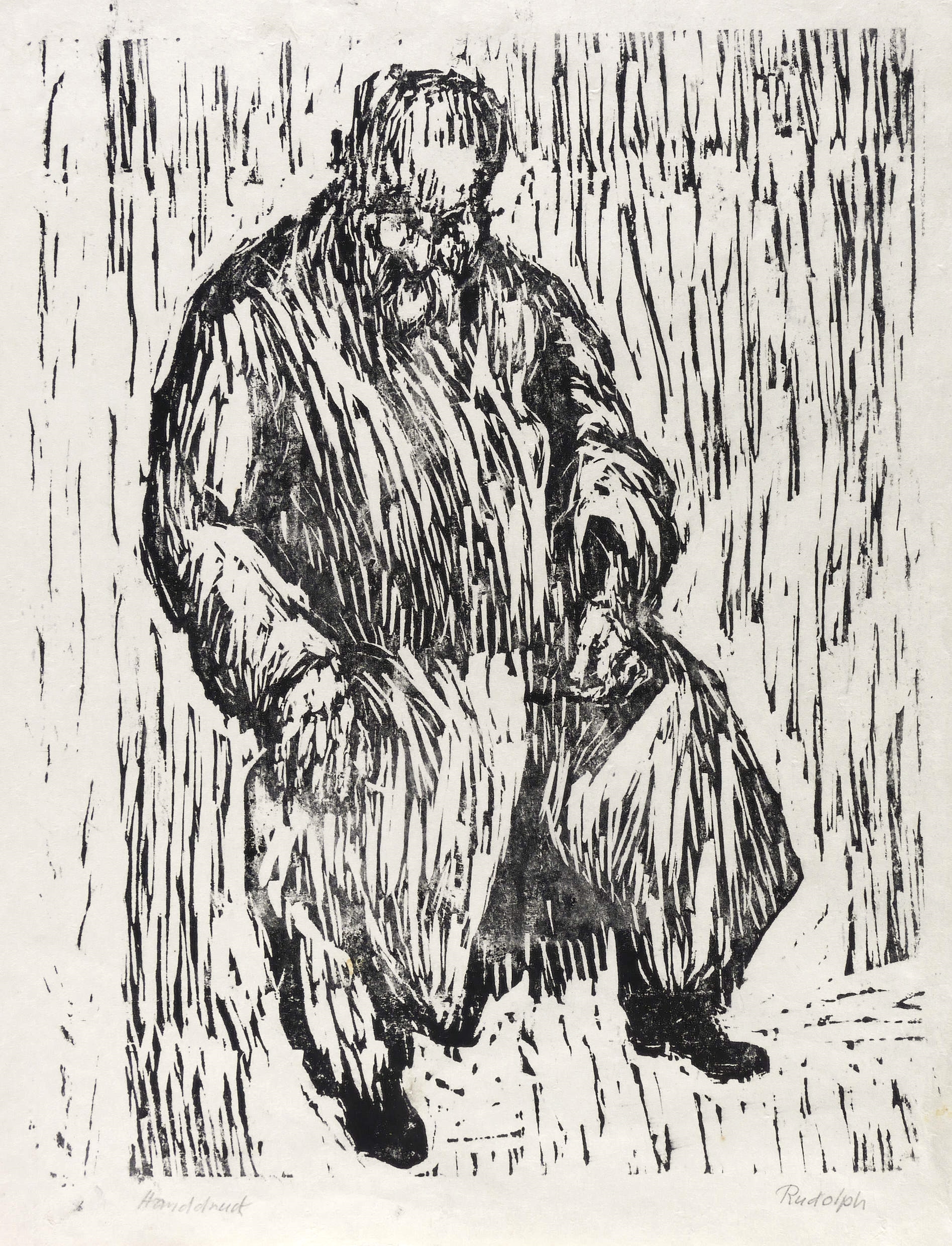 Wilhelm Rudolph, Sitzender Alter im Mantel, 1945-1950