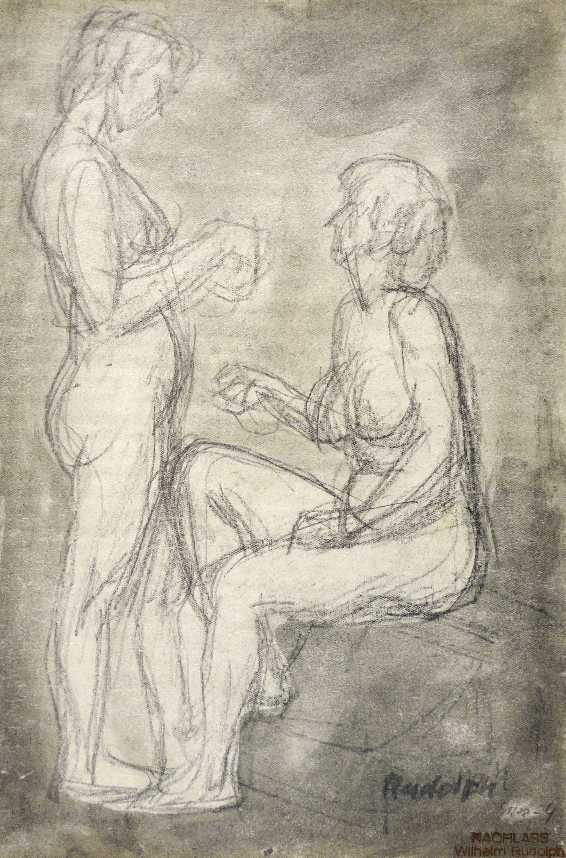 Zwei weibliche Akte (stehend, sitzend)