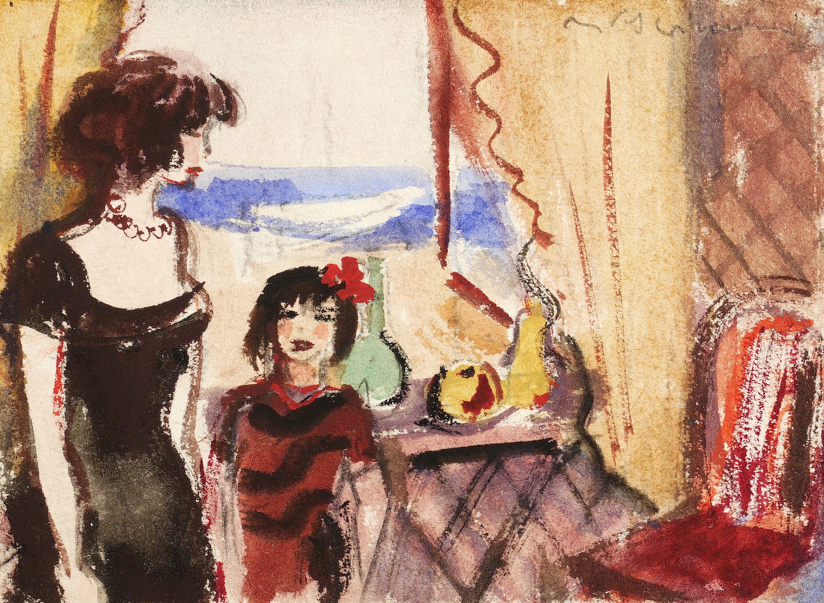 Max Schwimmer – „Frau und Mädchen vor Fenster mit Seeblick“