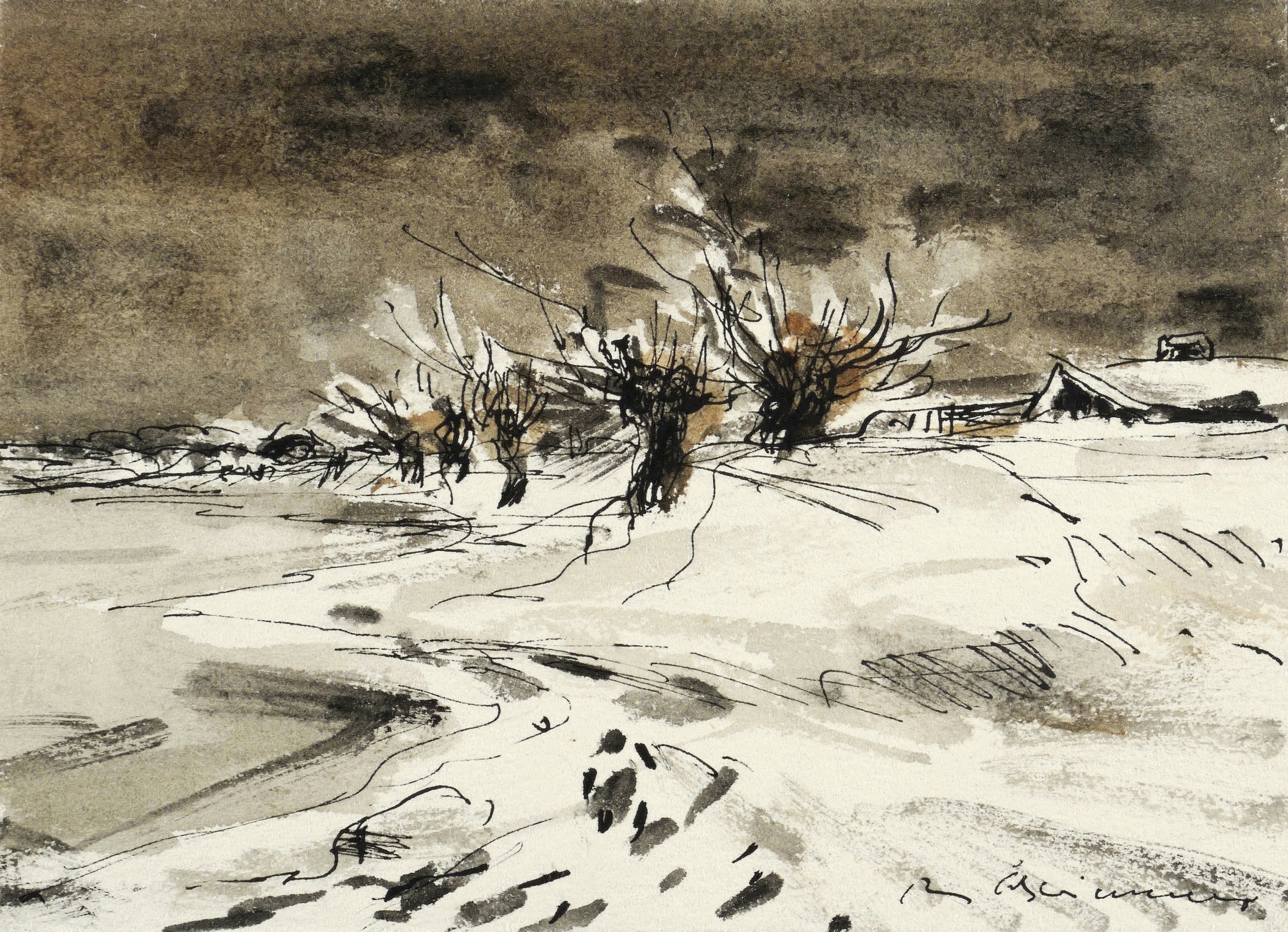 Max Schwimmer, Fischerhütten hinter Kopfweiden, 1925-1930