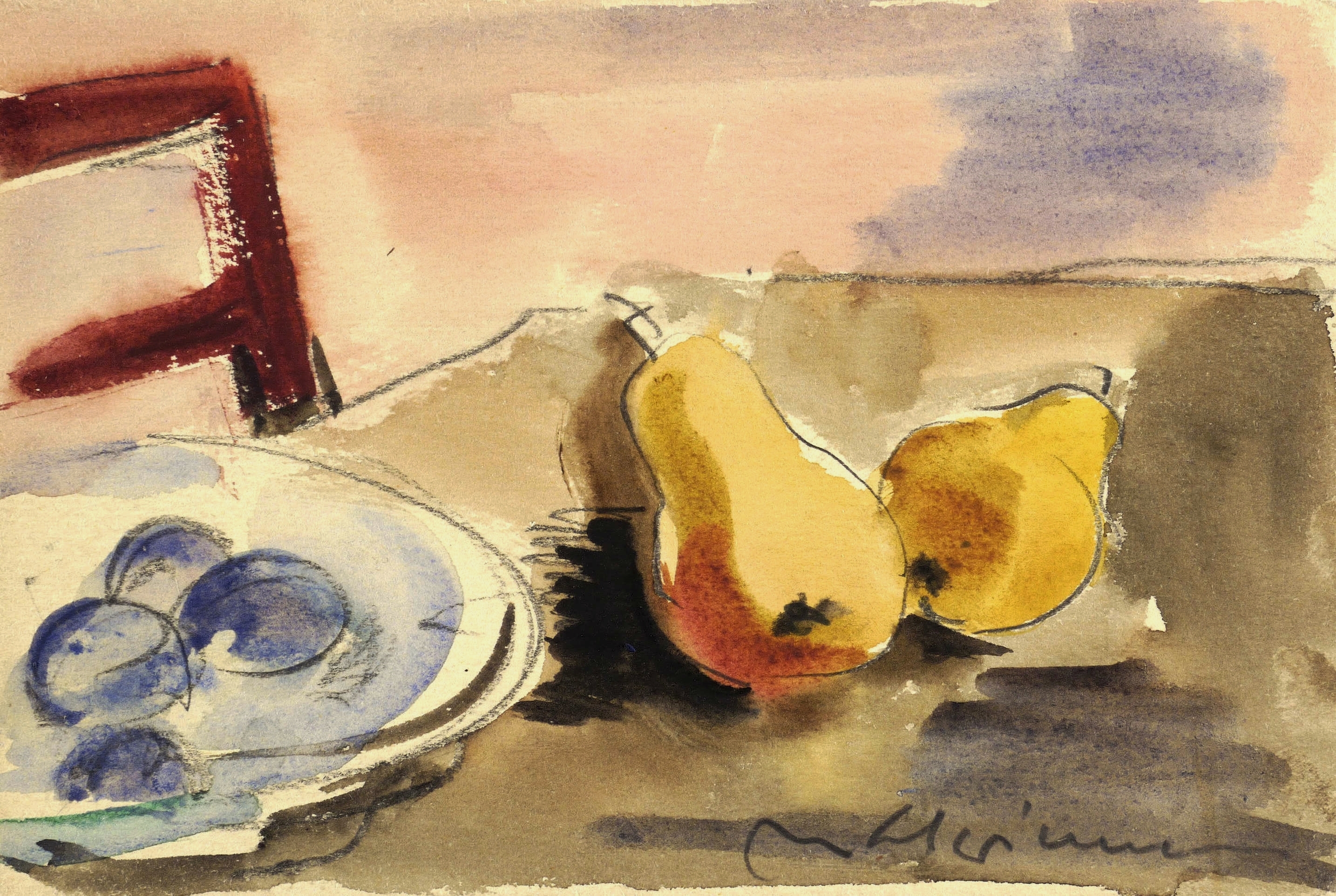 Max Schwimmer – „Tischstillleben mit Pflaumen und Birnen“