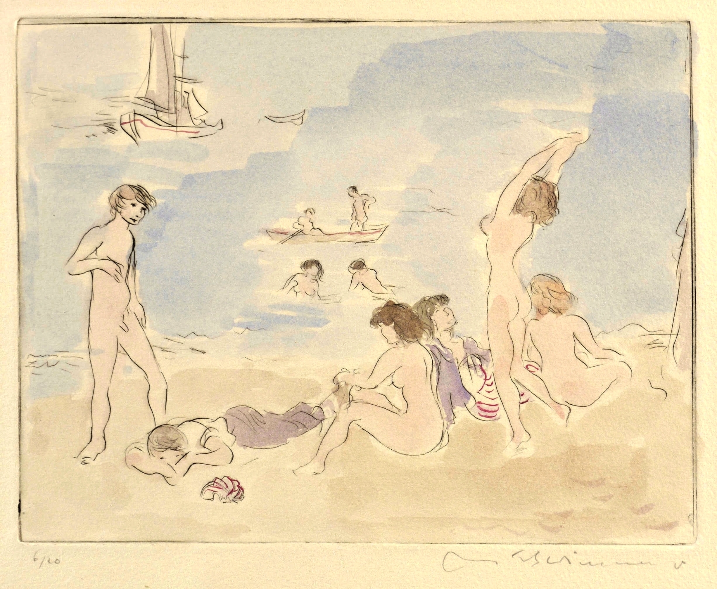 Max Schwimmer – „Badestrand mit Akten und Booten“