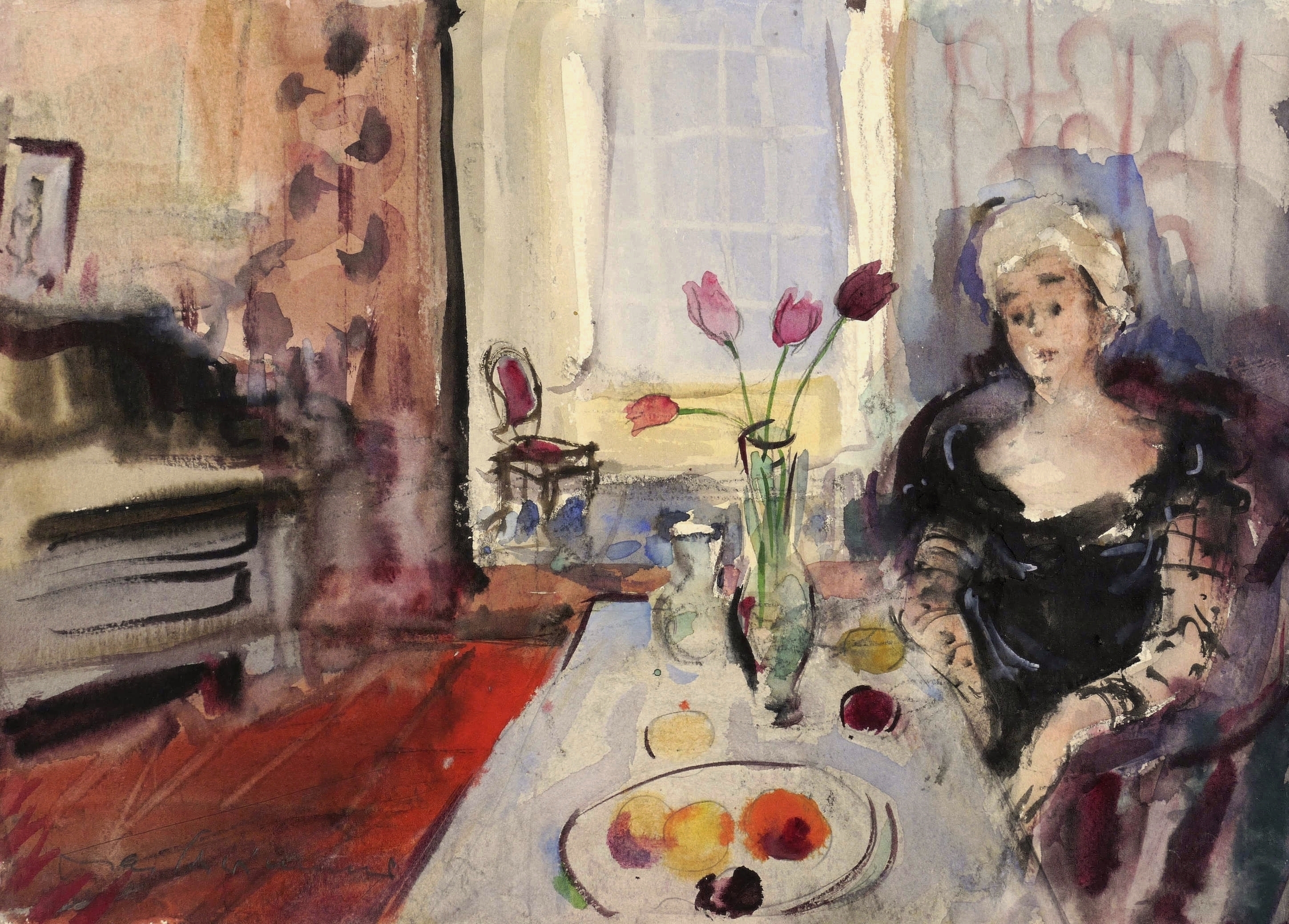 Dame mit Turban am Tisch