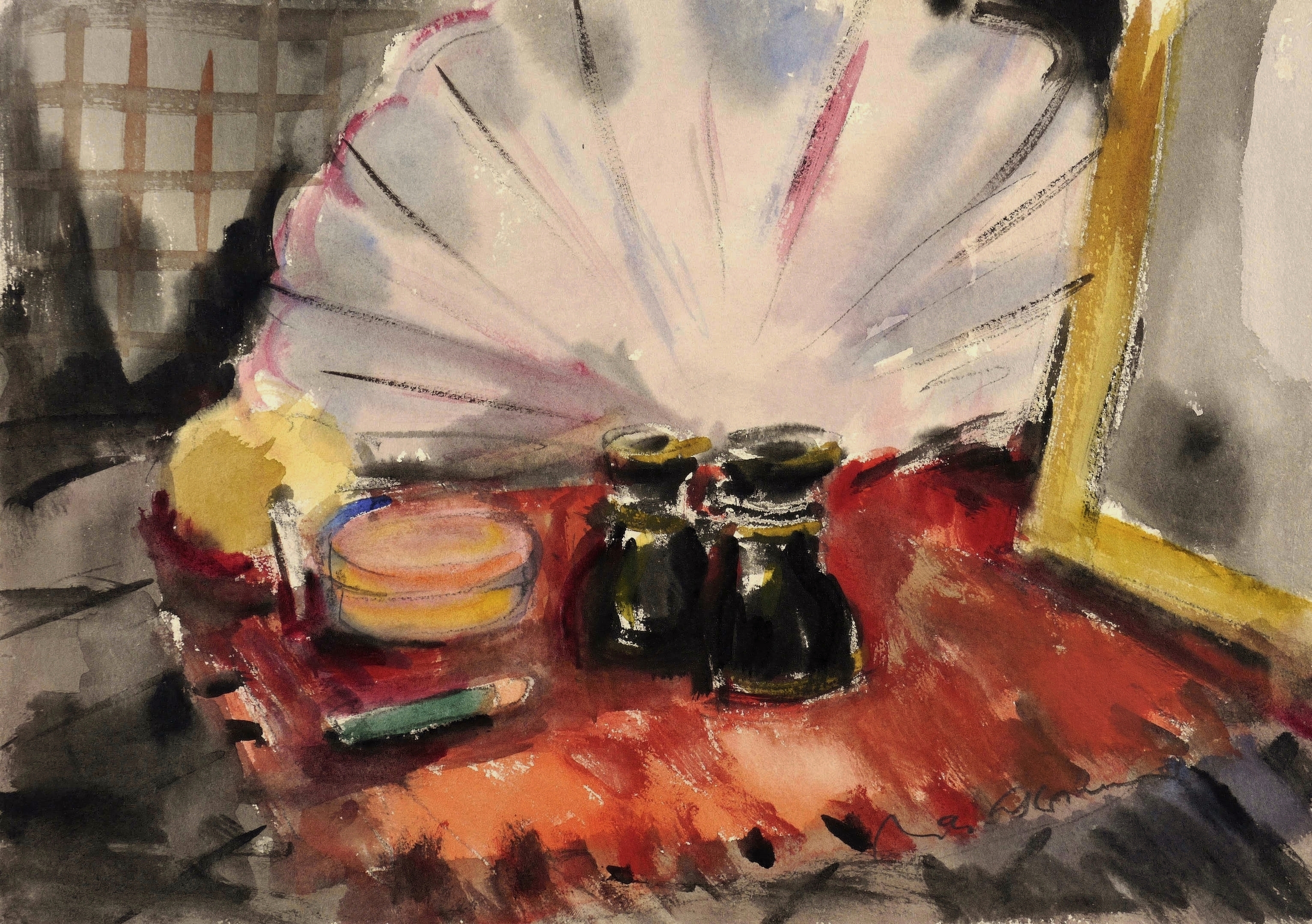 Stillleben mit Opernglas und Fächer