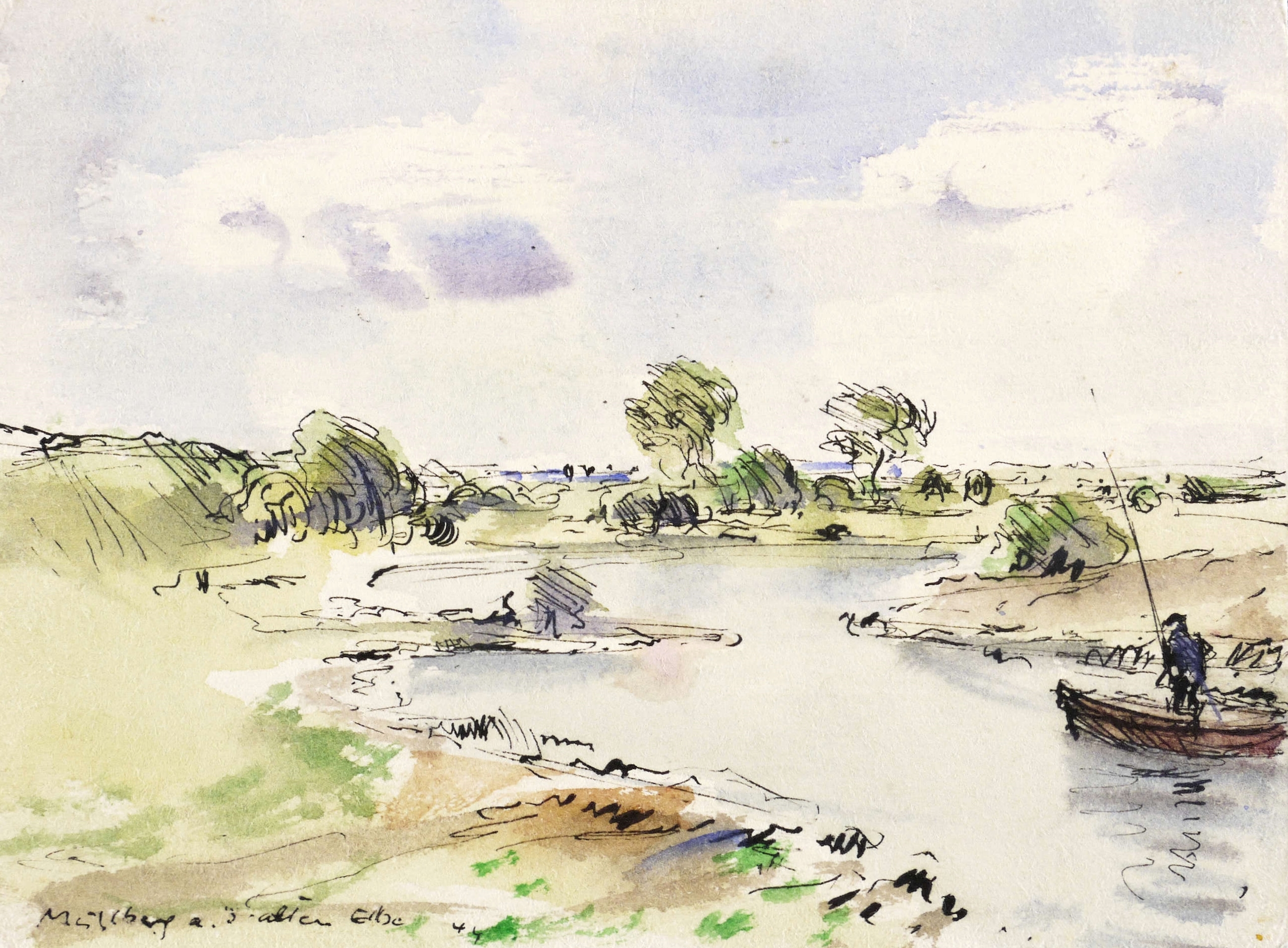 Max Schwimmer – „Angler an der alten Elbe (Mühlberg)“